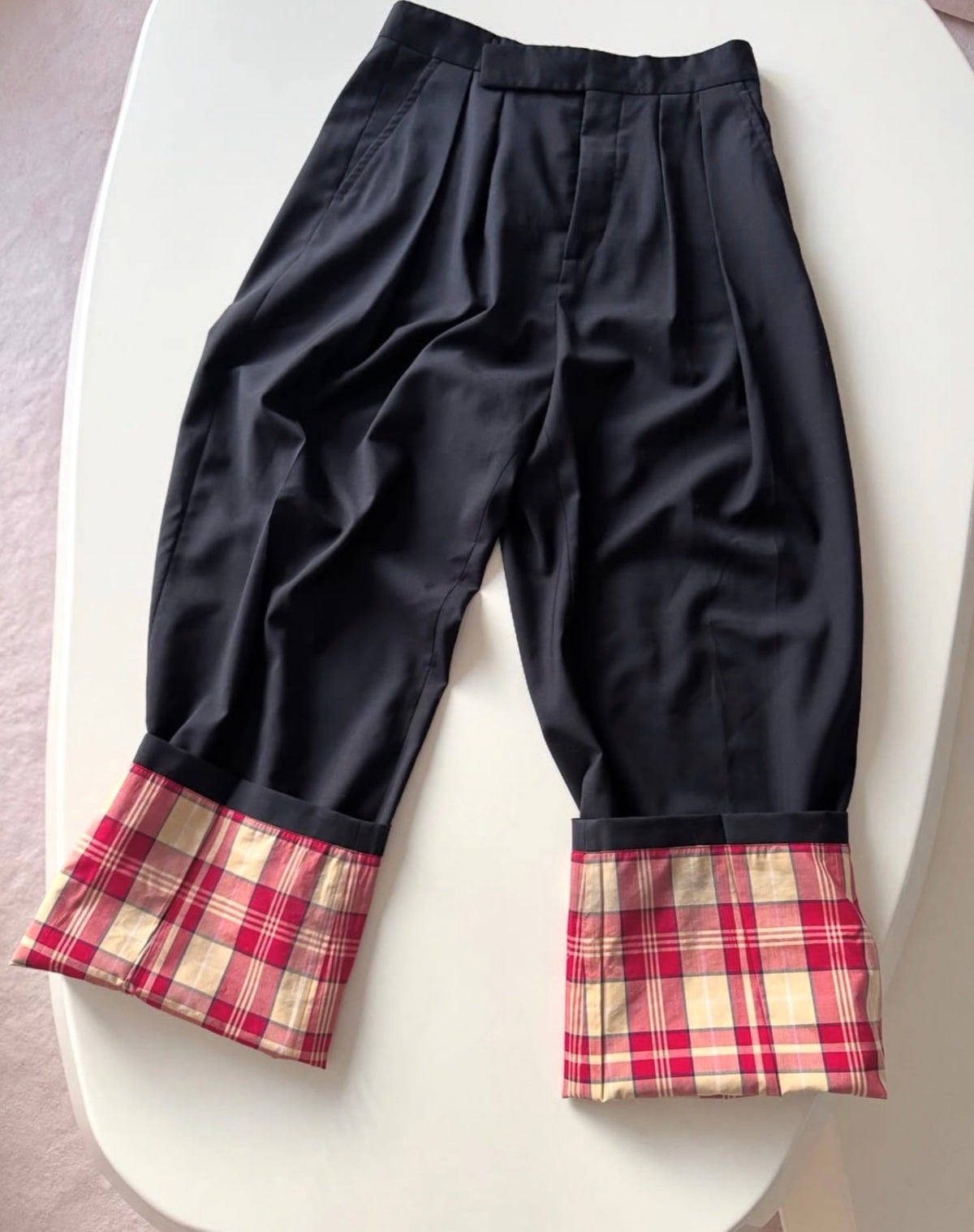 The Black Pants with Checked Hem Cuffs