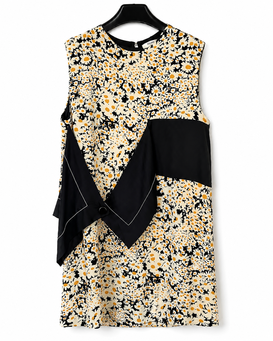 The Sleeveless Tunic Dress with Side Strip in Daisy Printed Satin