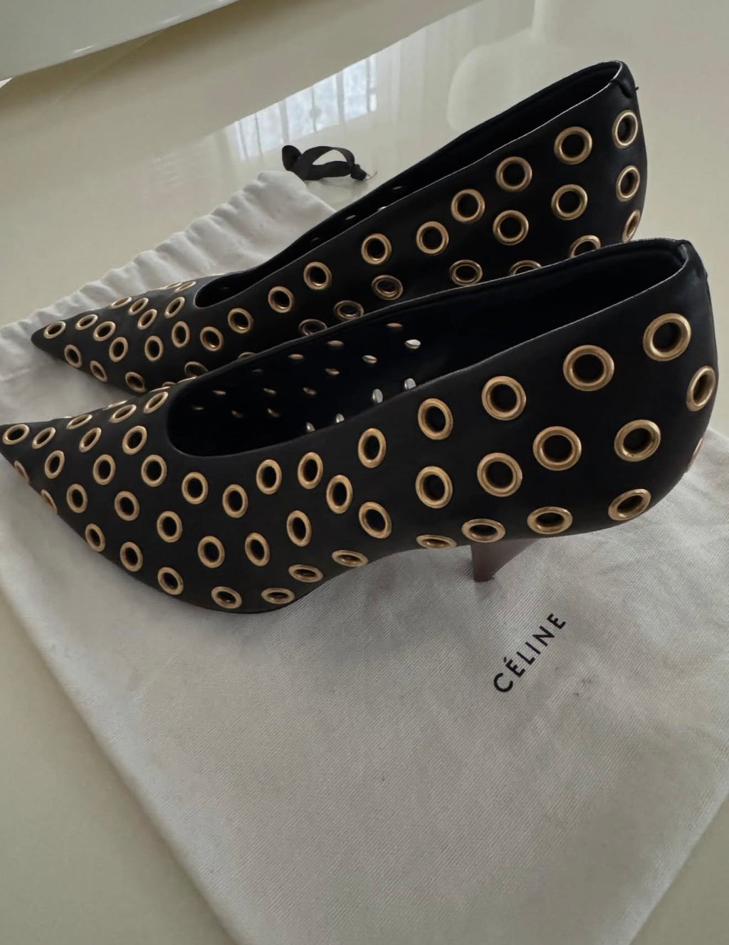 The Gold Eyelet Pumps