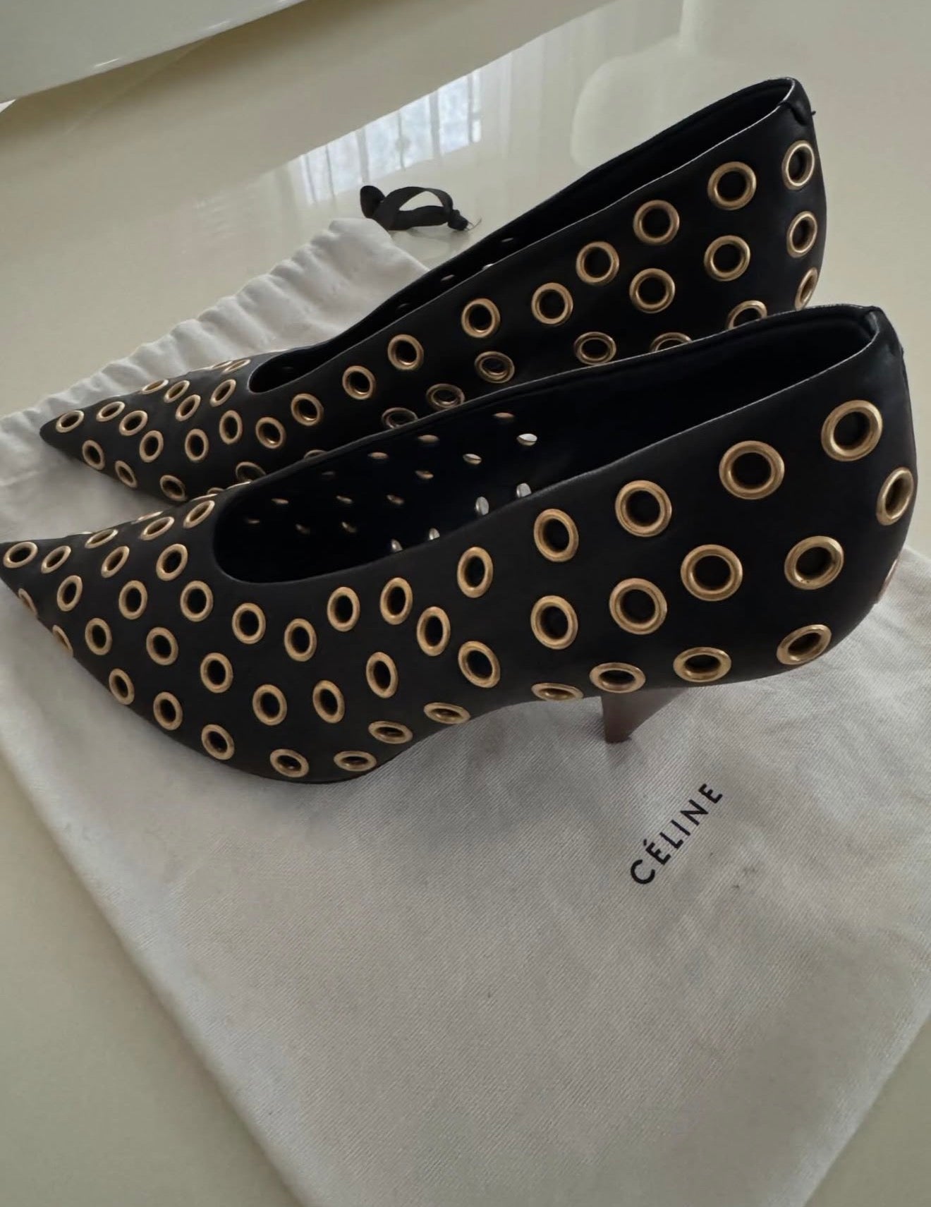 The Gold Eyelet Pumps
