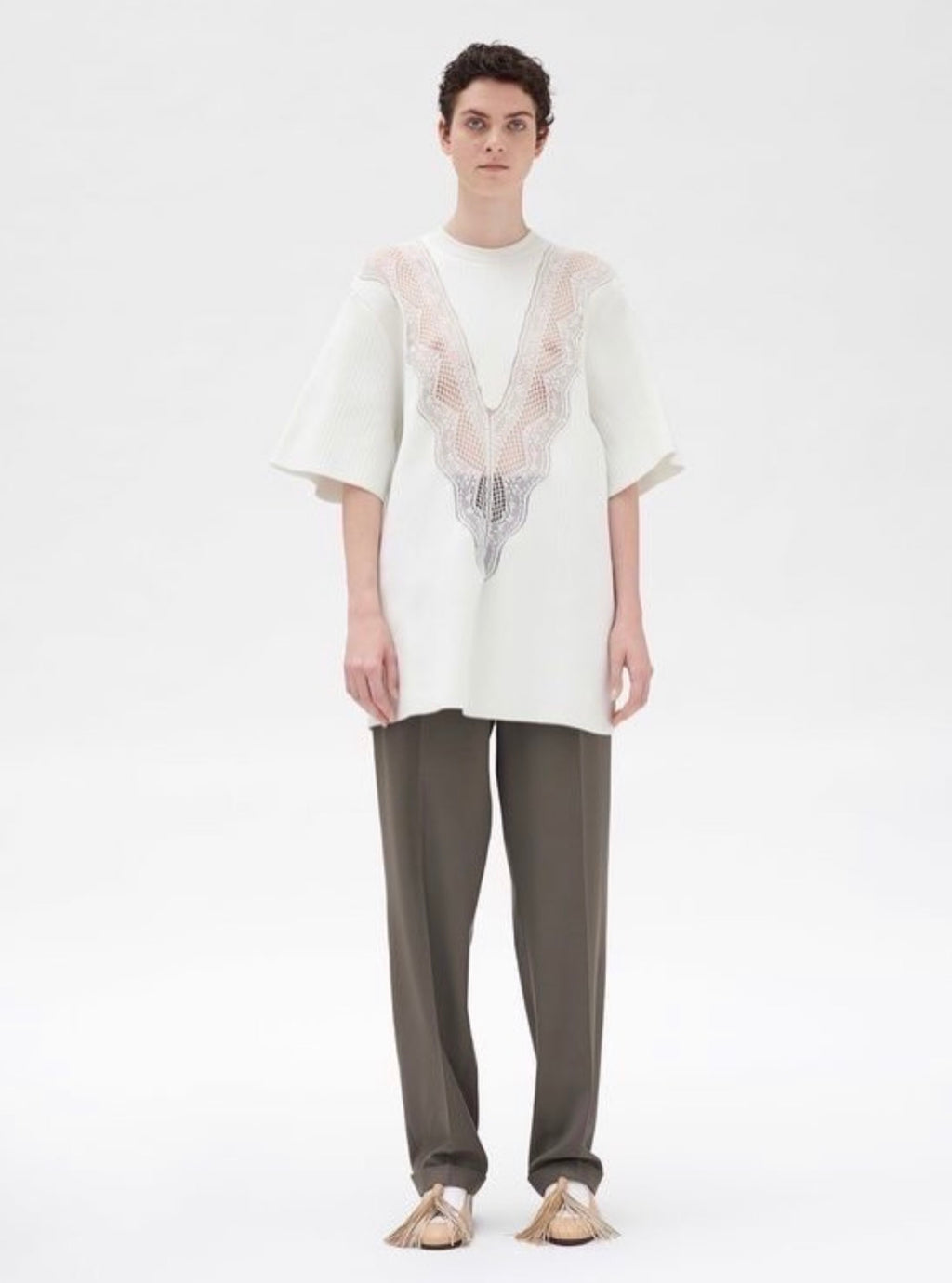 The White Lace Details Crochet Polo Top