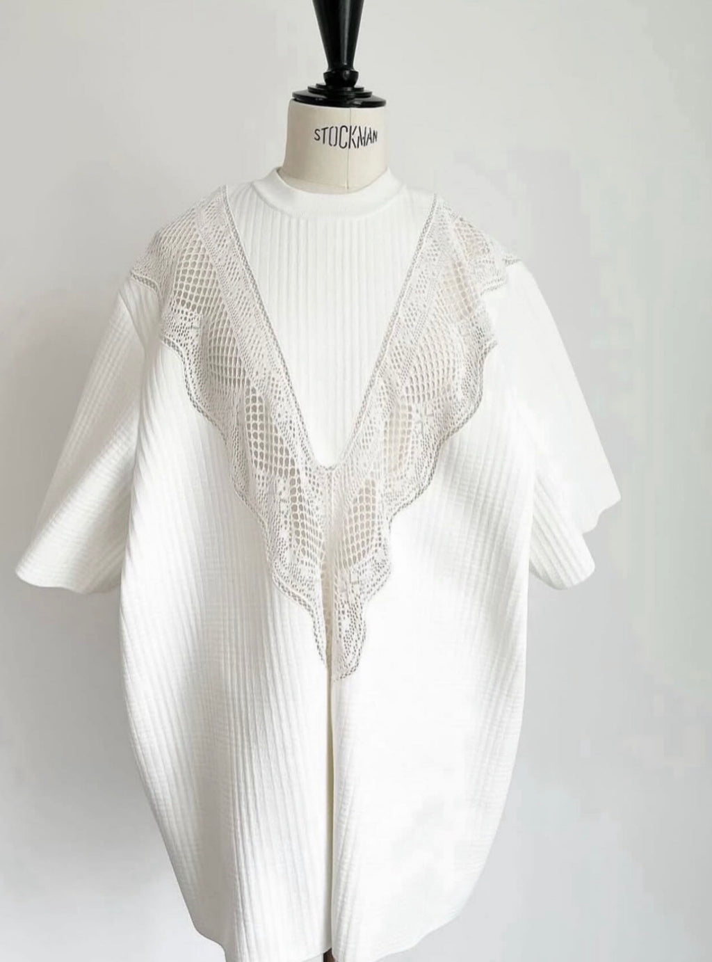The White Lace Details Crochet Polo Top