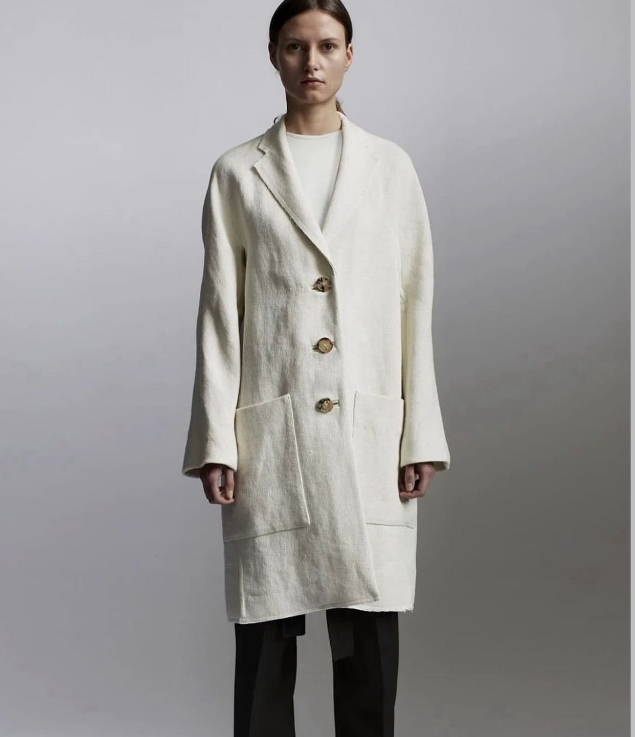 The Cream Basket Weave Linen Coat