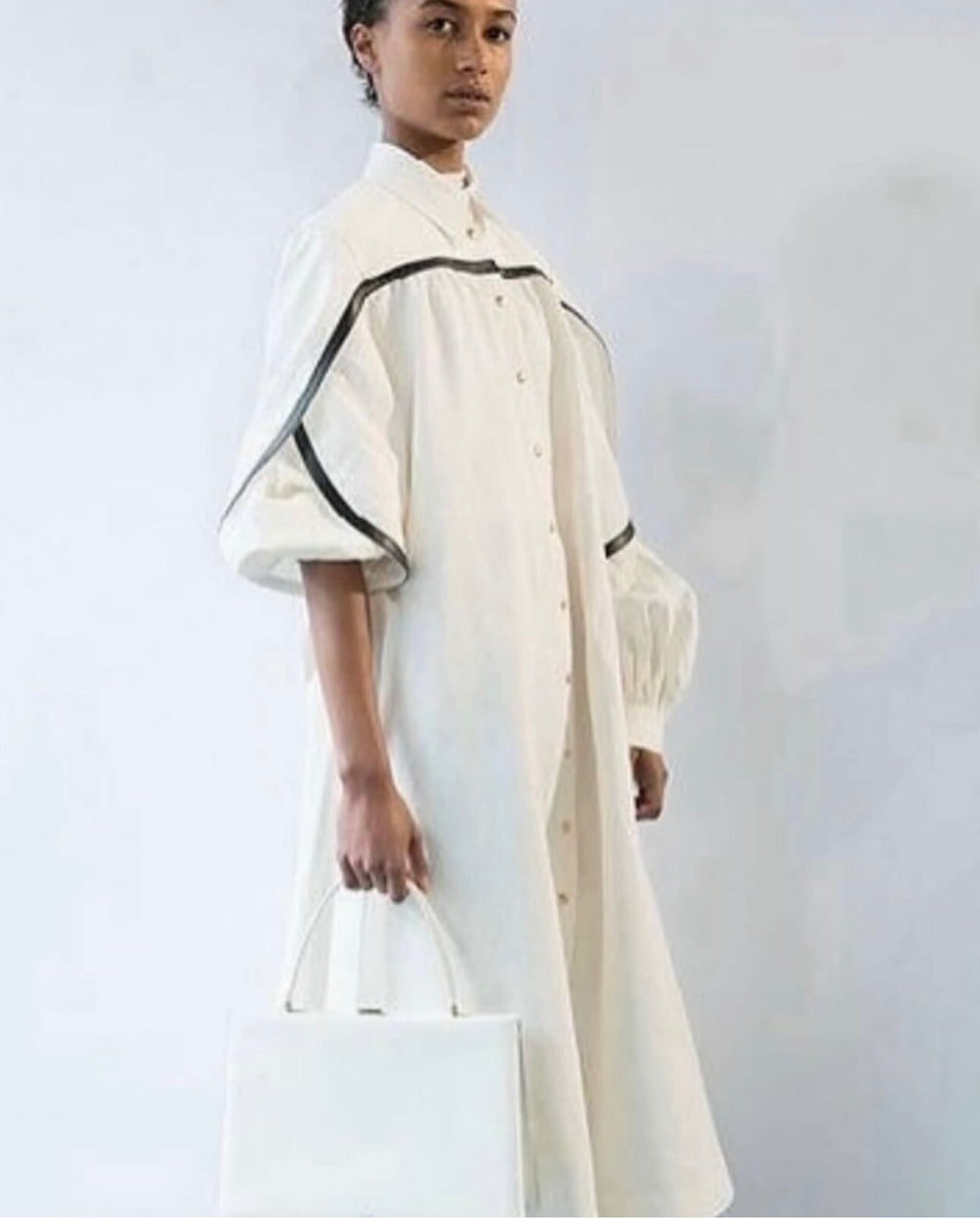 The White Belted Lined Dress with Leather Details