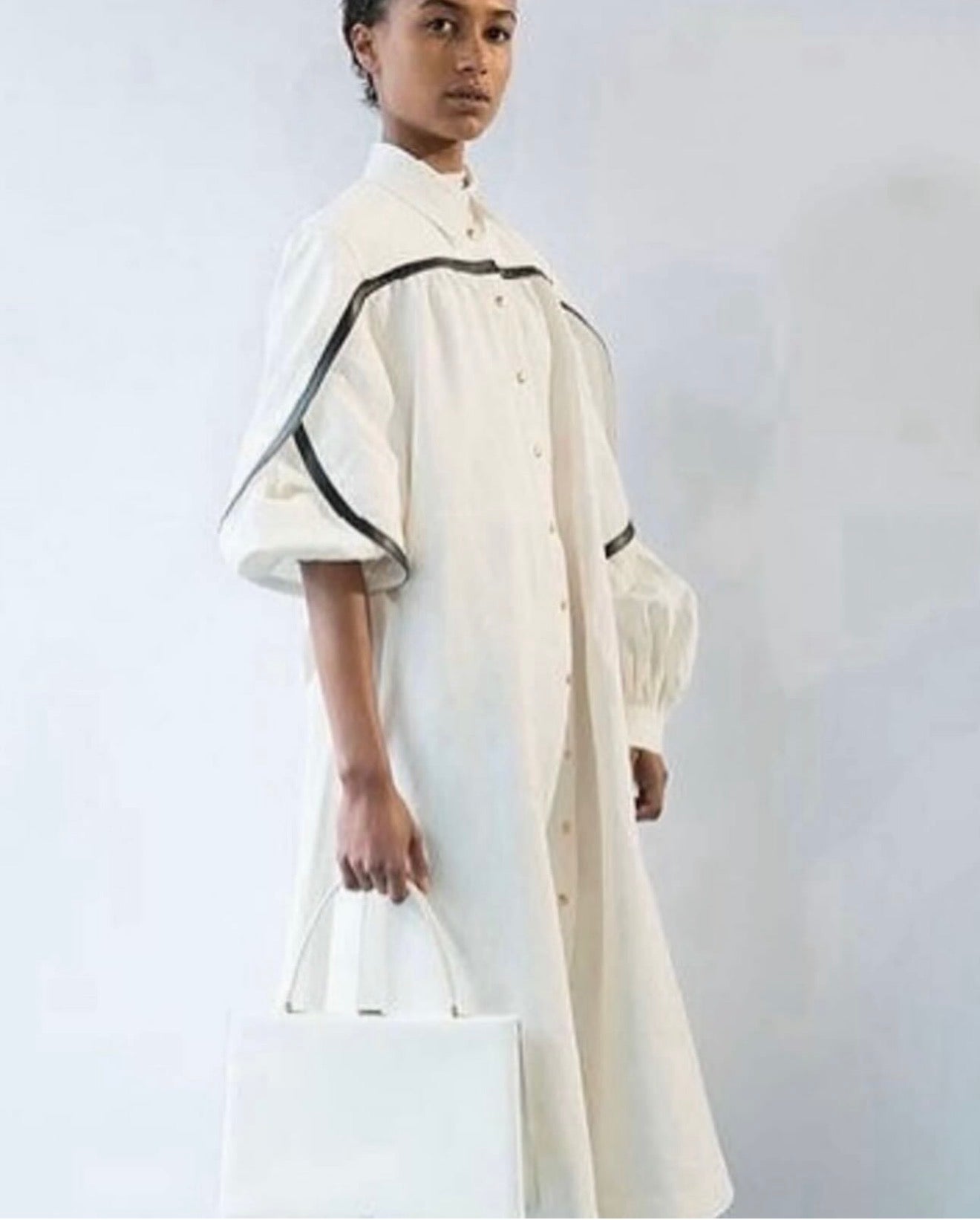The White Belted Lined Dress with Leather Details