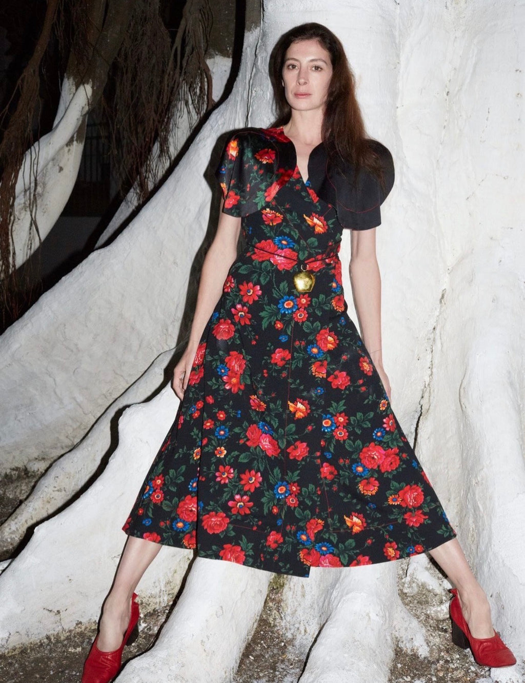 The Wrap Dress in Floral Printed Sable
