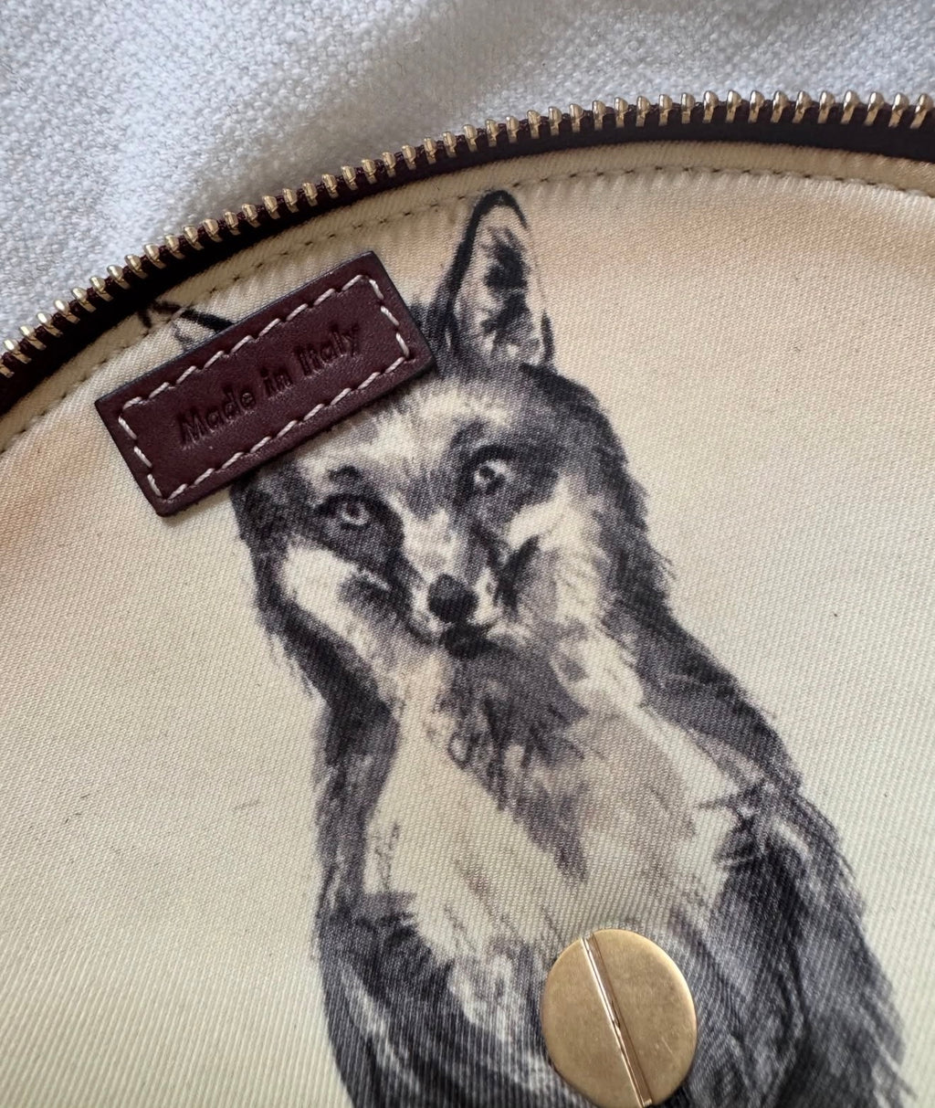 The Wonderland Fox Print Silk Foulard Purse Clutch