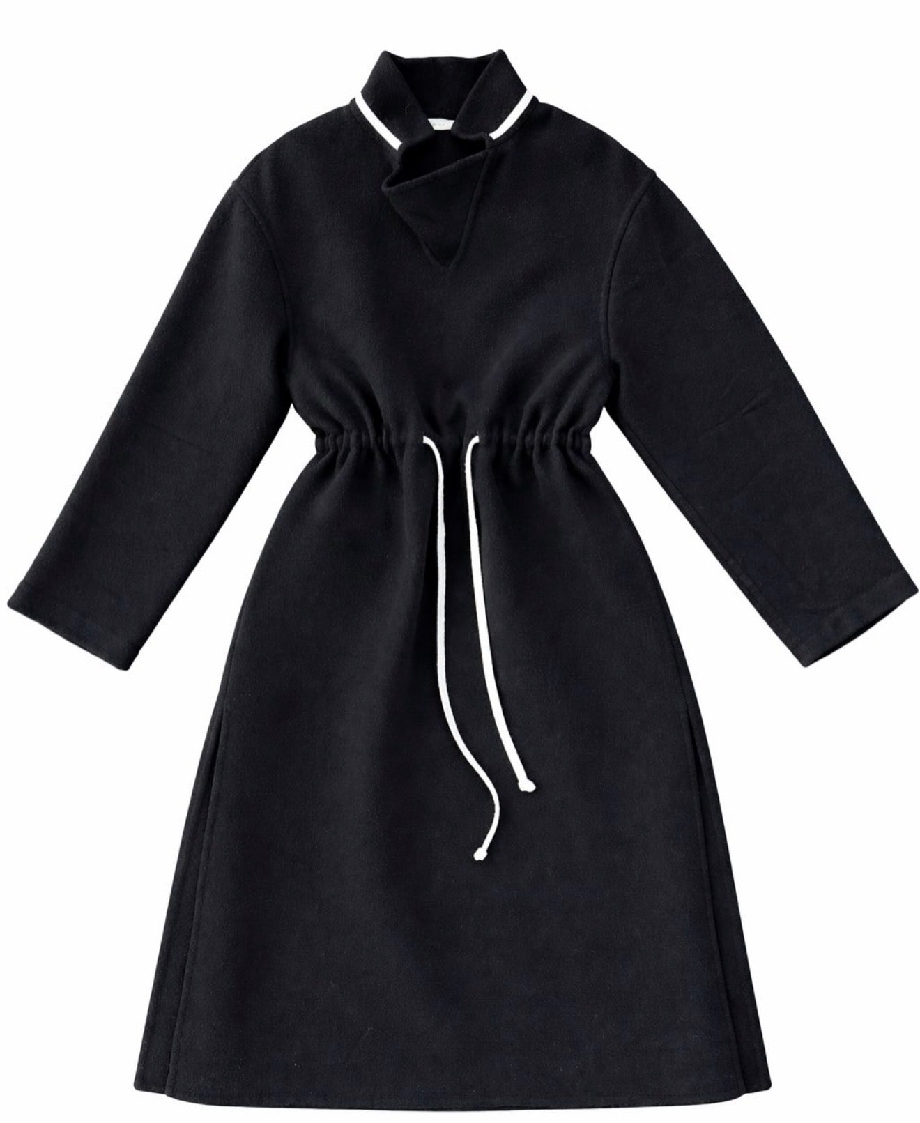 The Long Tunic Dress In Black Double Face Cashmere