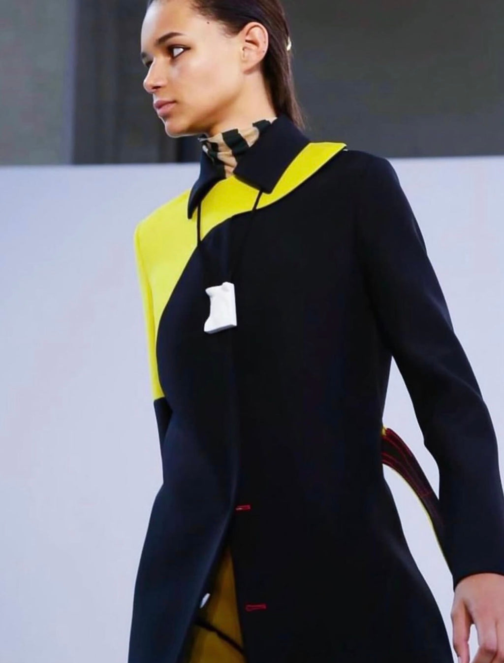 The Two Tone Belted Coat in Black & Lime Green with Iconic Floral Lining