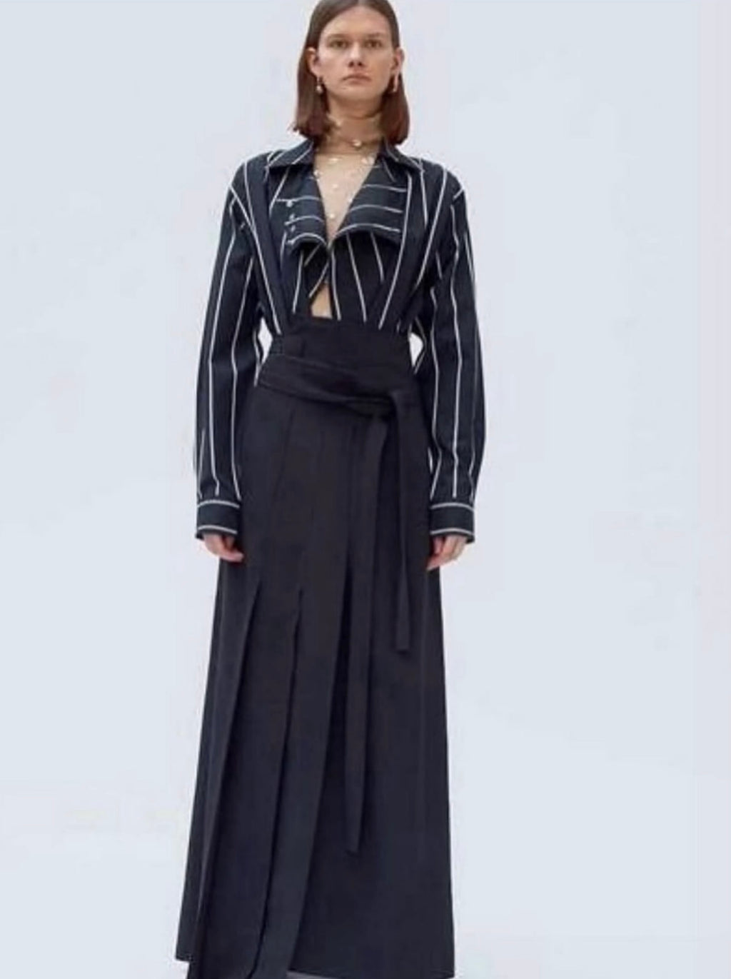 The Black Pleated Viscose and Silk Canvas Wrap Maxi Skirt