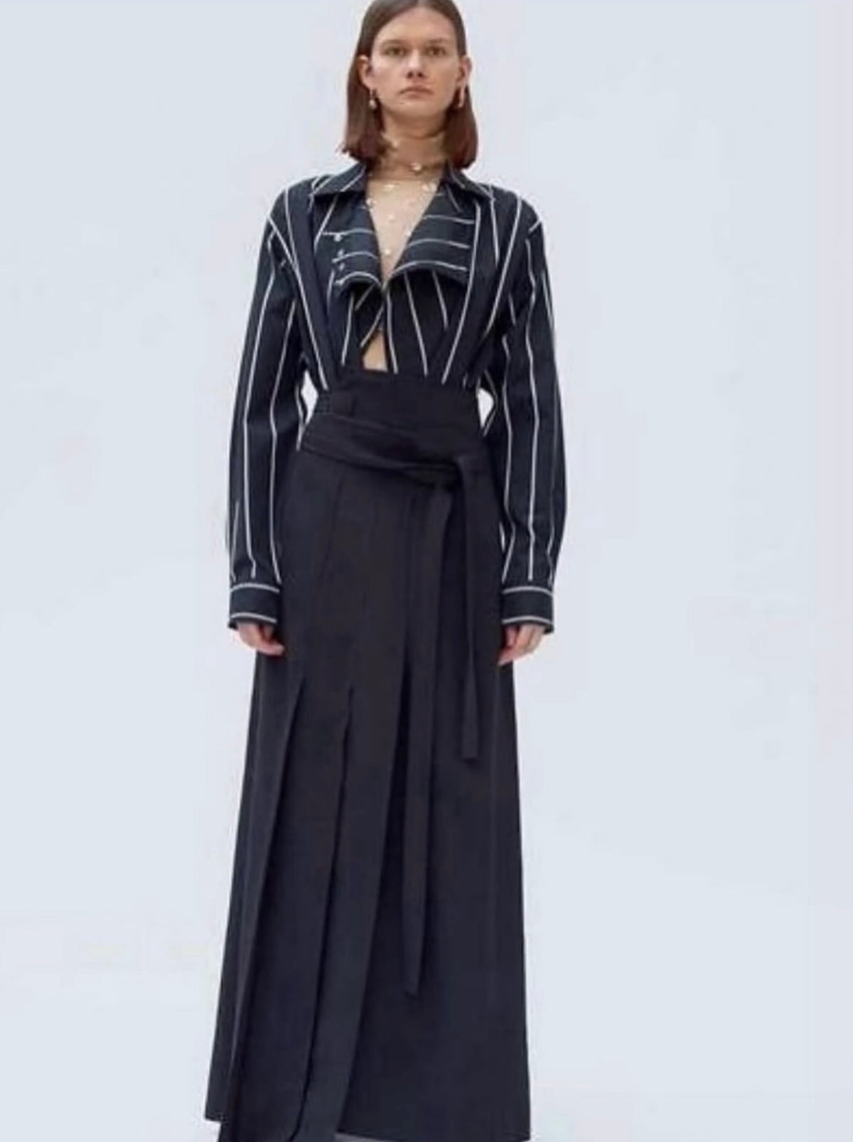 The Black Pleated Viscose and Silk Canvas Wrap Maxi Skirt