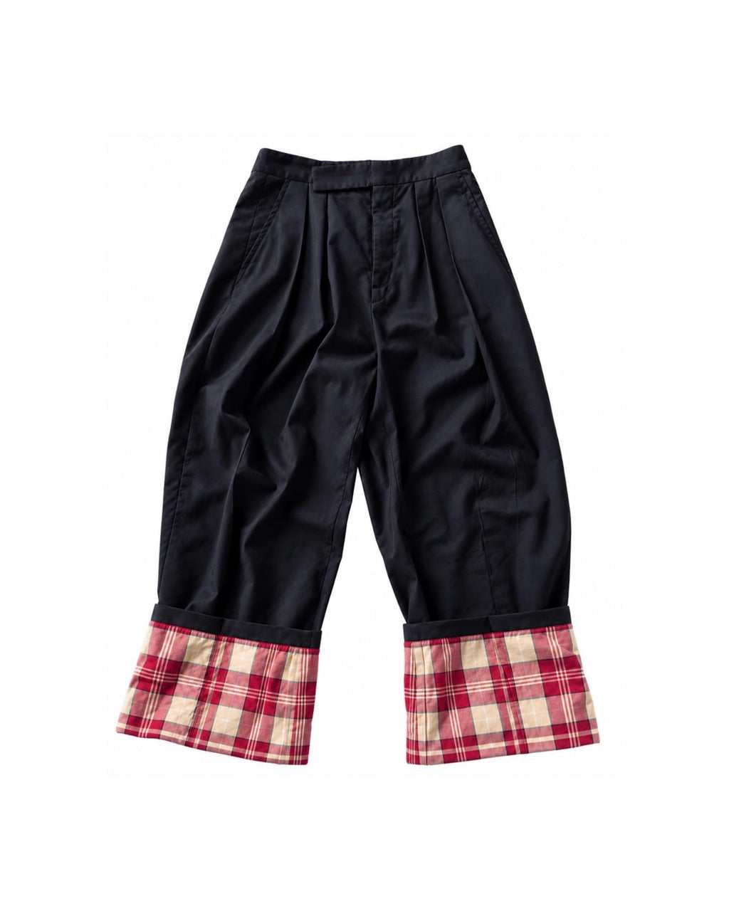The Black Pants with Checked Hem Cuffs