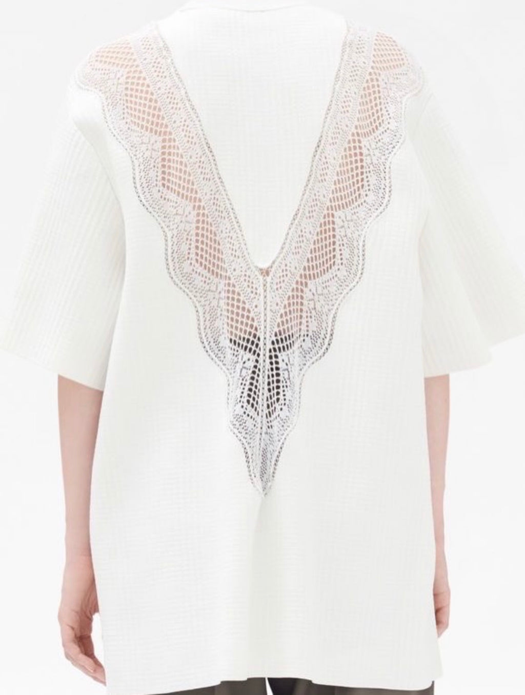 The White Lace Details Crochet Polo Top