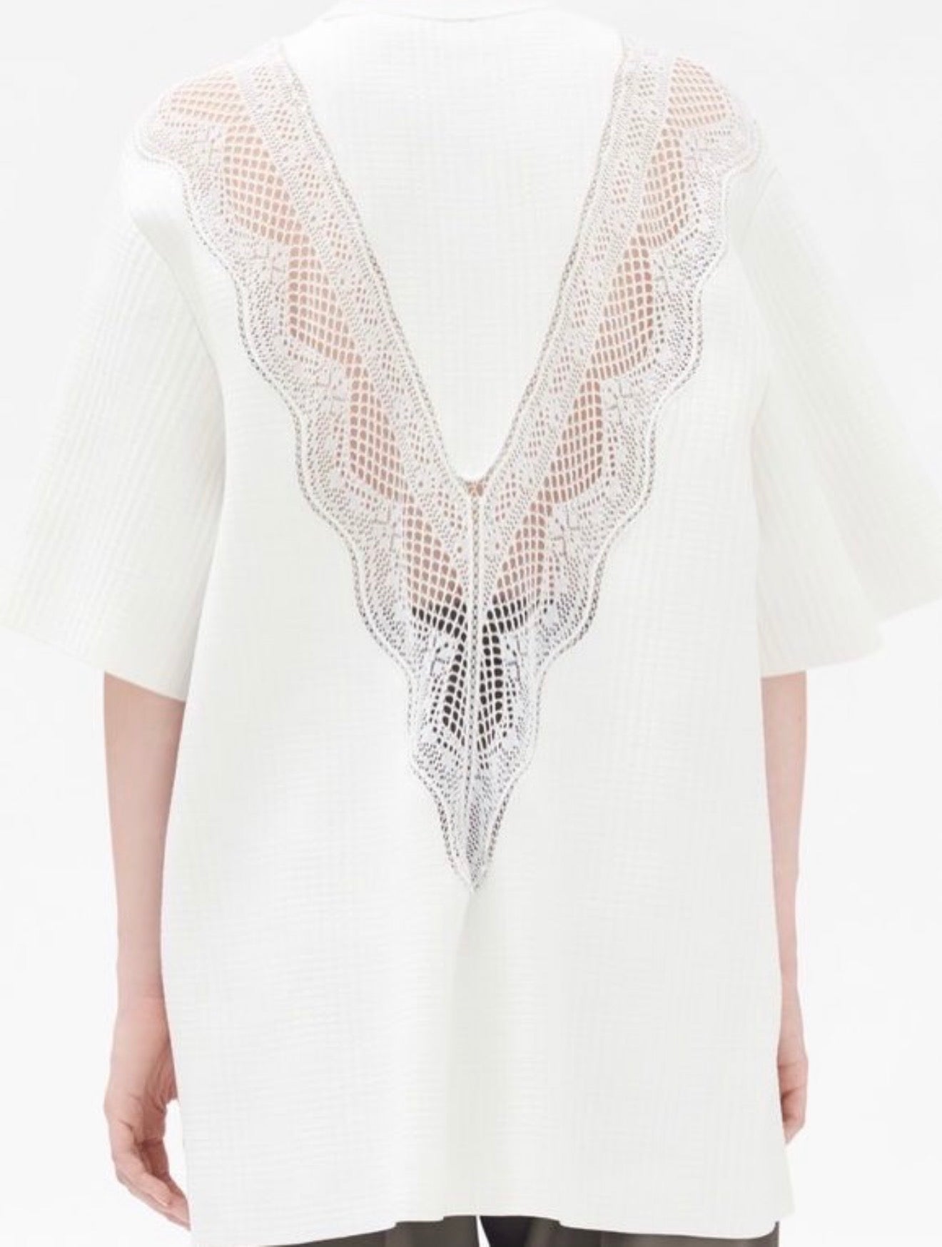The White Lace Details Crochet Polo Top