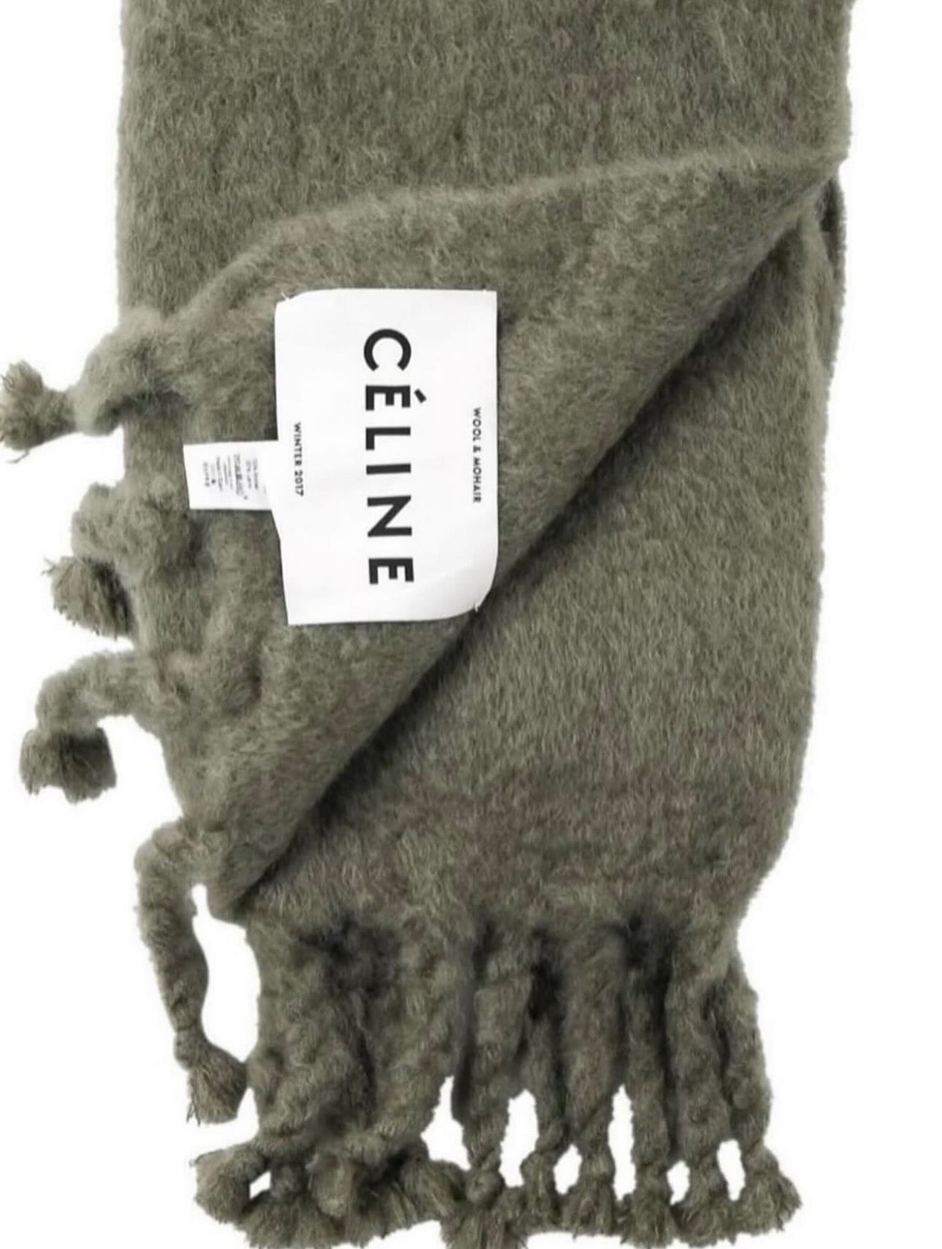 The Runway Blanket With Fringes in Green Wool Mohair