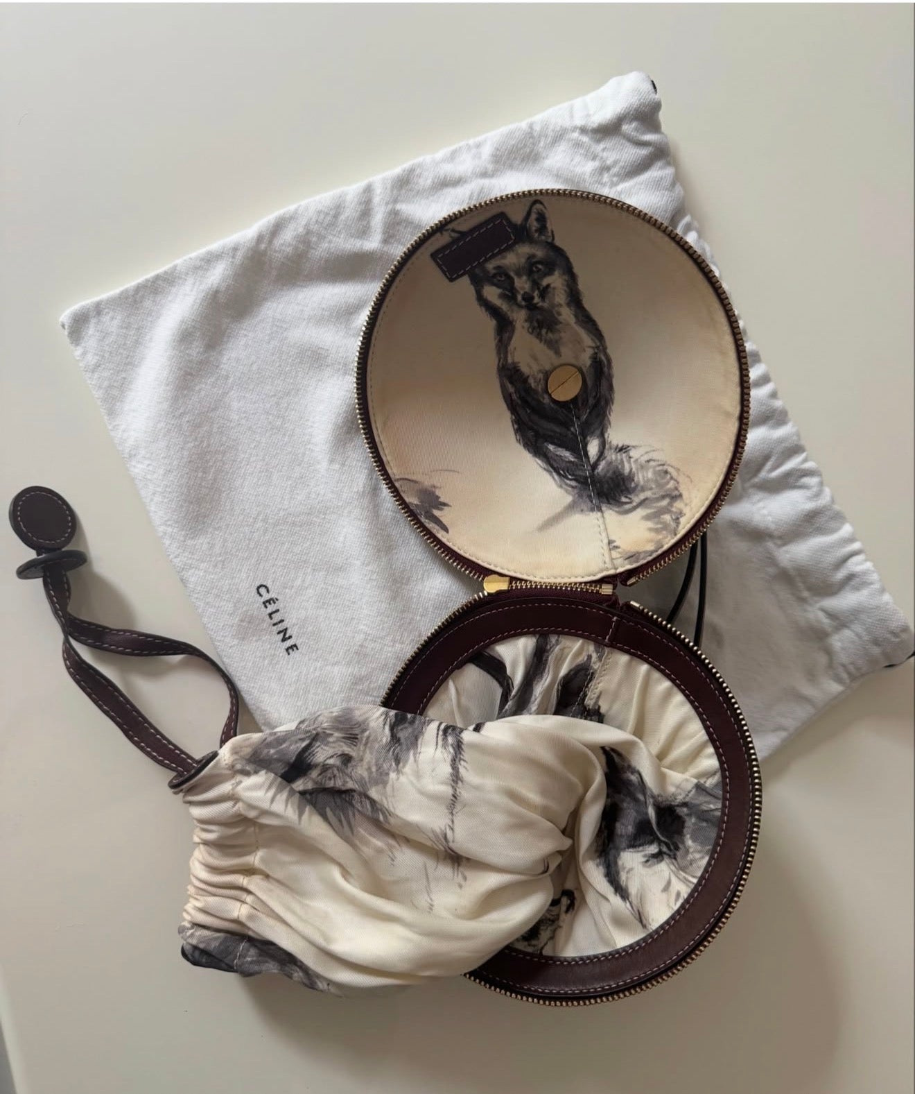 The Wonderland Fox Print Silk Foulard Purse Clutch