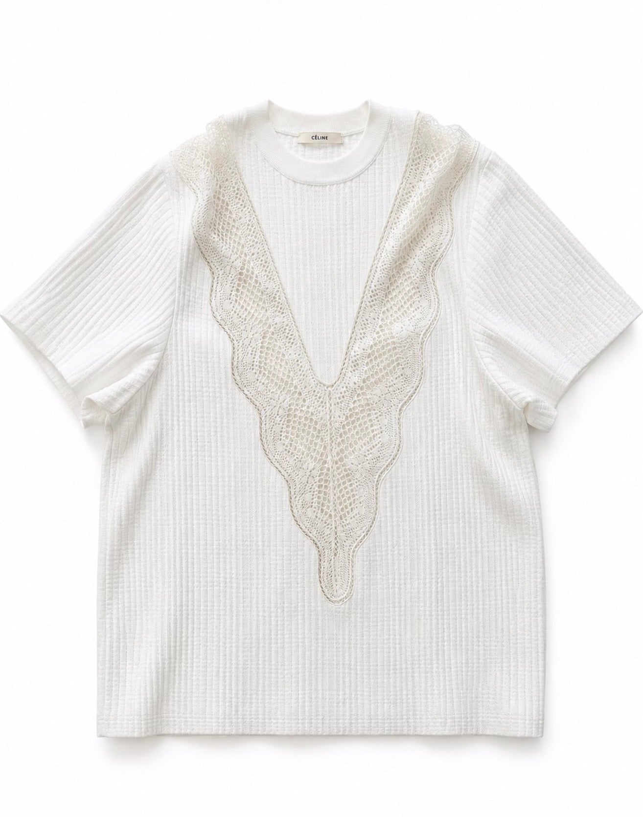 The White Lace Details Crochet Polo Top