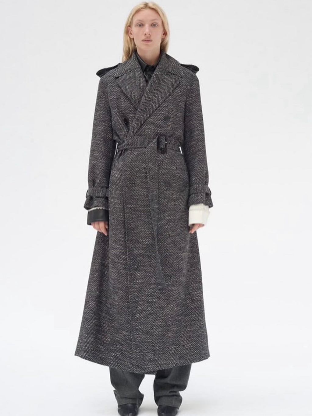 The Herringbone Wool Belted Coat