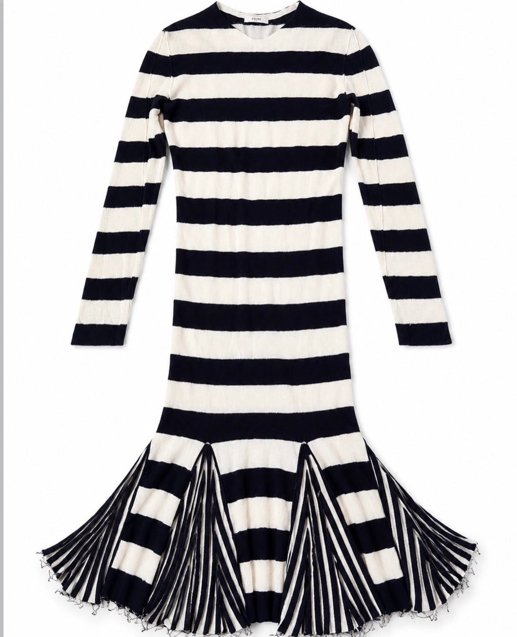 The Striped Wool Mohair Knit Dress with Pleated Hem Details