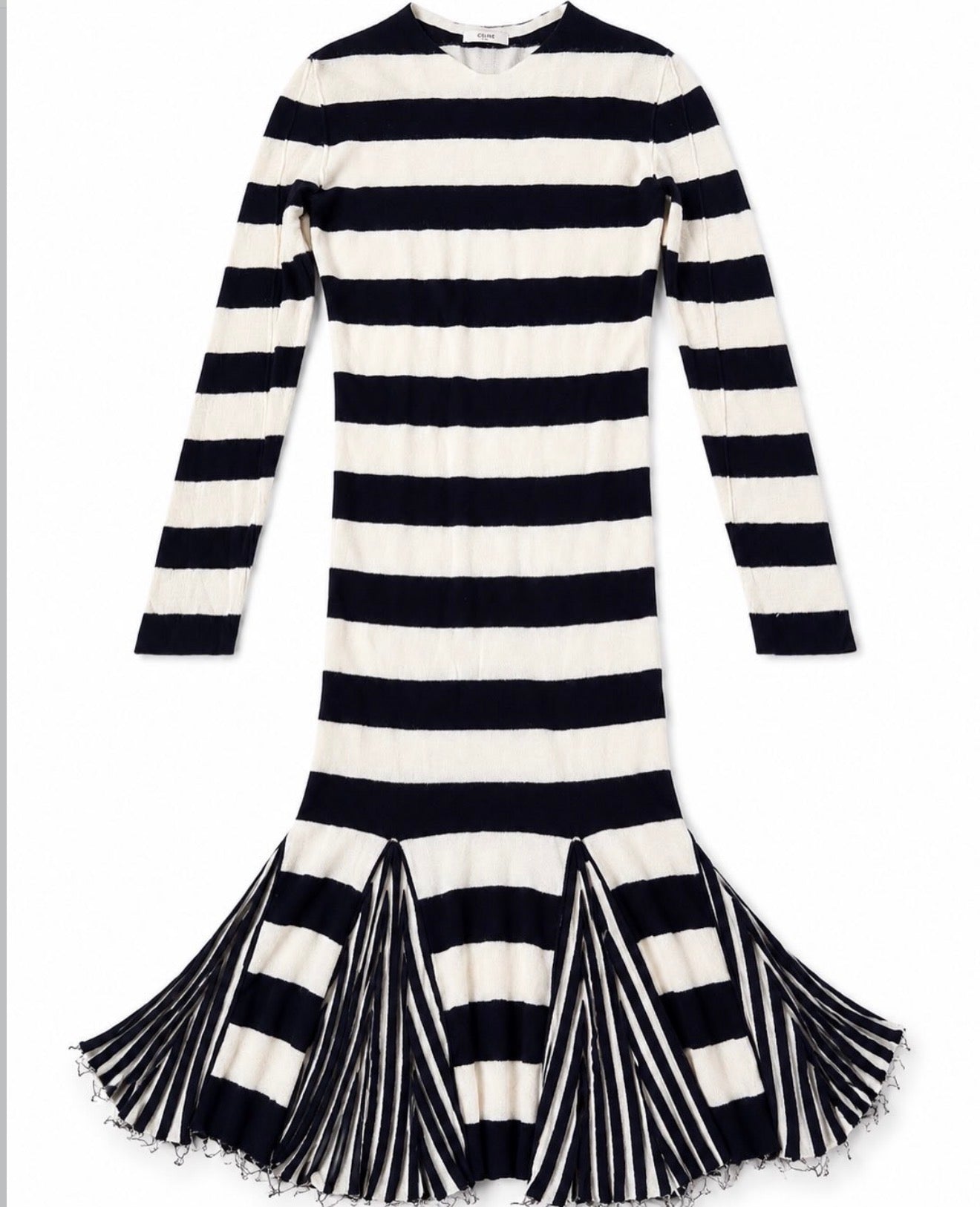 The Striped Wool Mohair Knit Dress with Pleated Hem Details