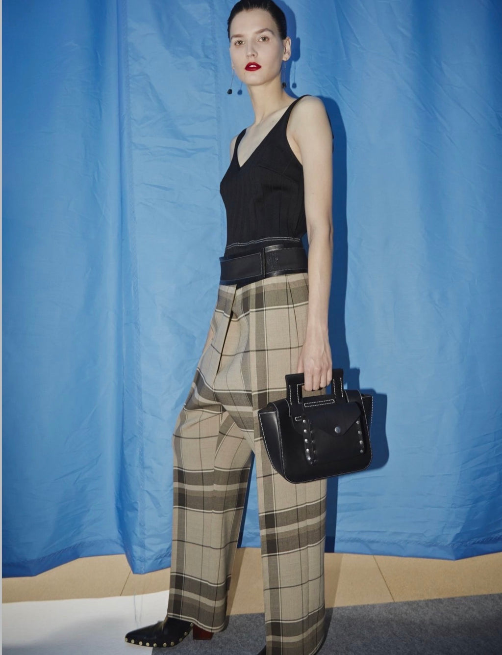 The Black Pleated Top with Gold Studded Details