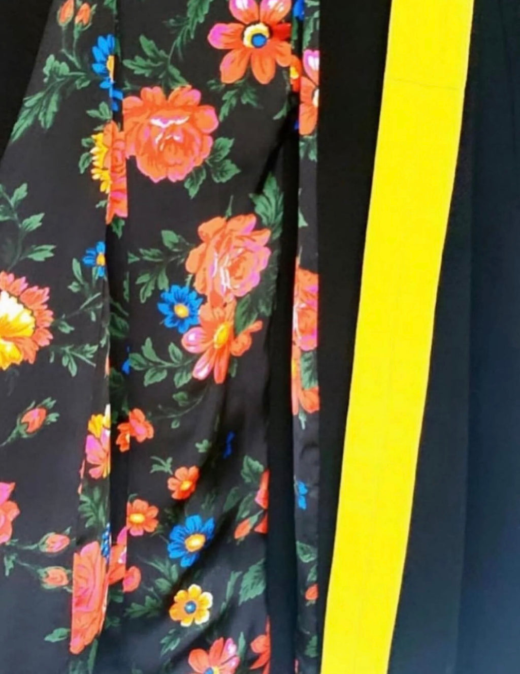 The Two Tone Belted Coat in Black & Lime Green with Iconic Floral Lining