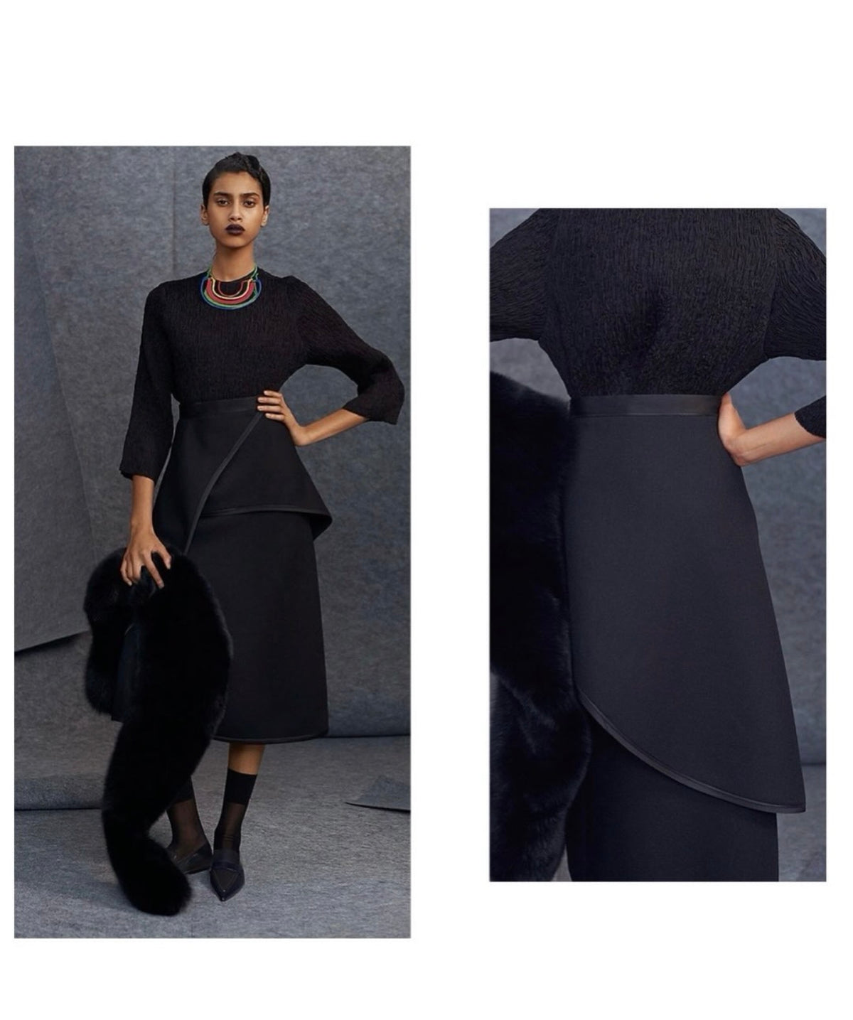The Black Light Textured Wool Skirt