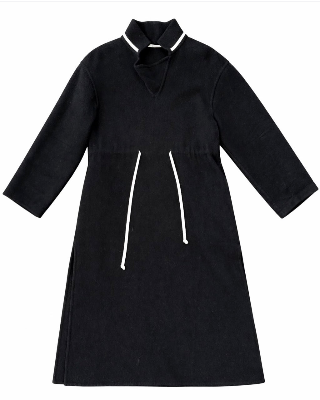 The Long Tunic Dress In Black Double Face Cashmere