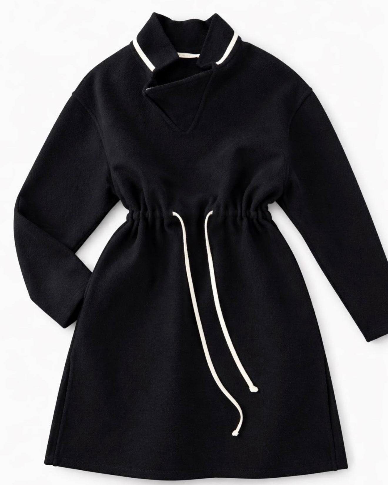 The Long Tunic Dress In Black Double Face Cashmere