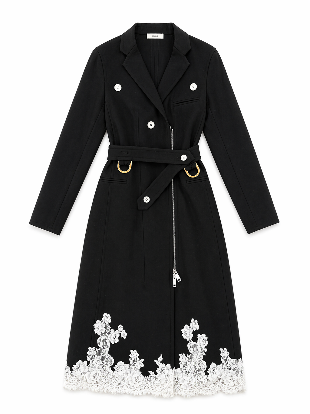 The Black Trench Coat with Lace Trim