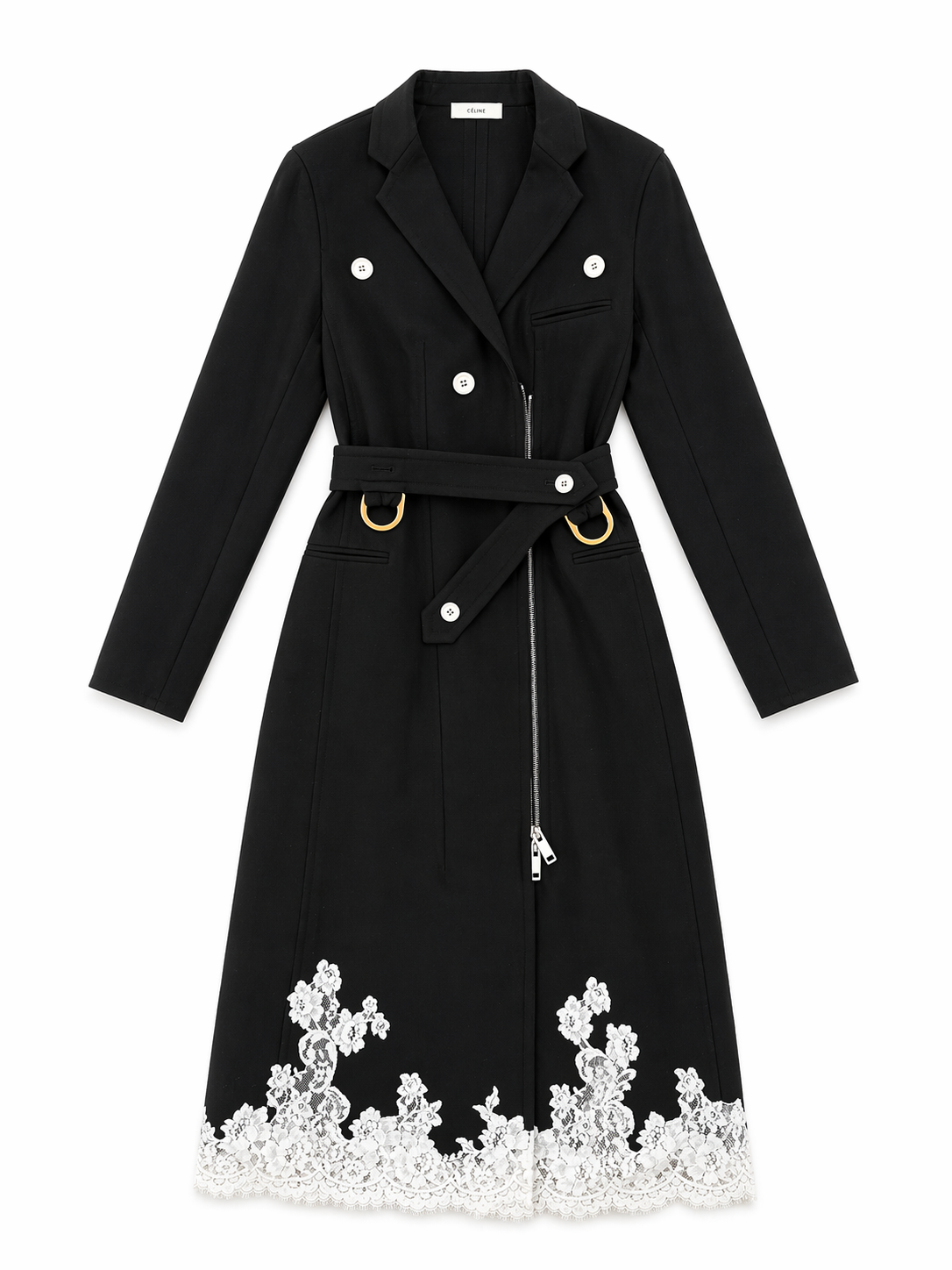 The Black Trench Coat with Lace Trim