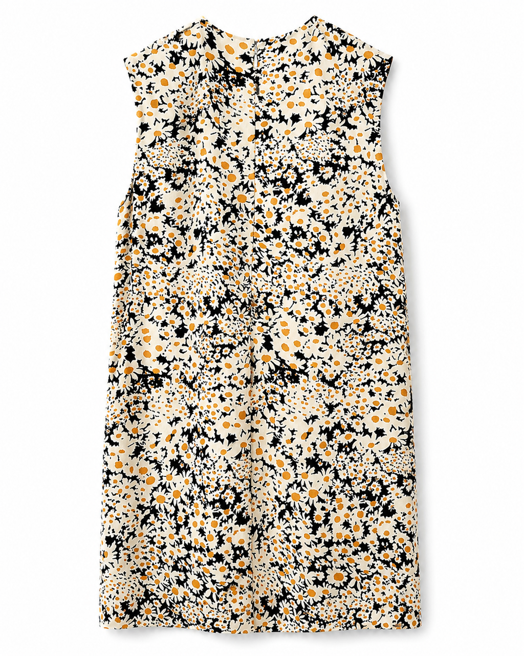 The Sleeveless Tunic Dress with Side Strip in Daisy Printed Satin