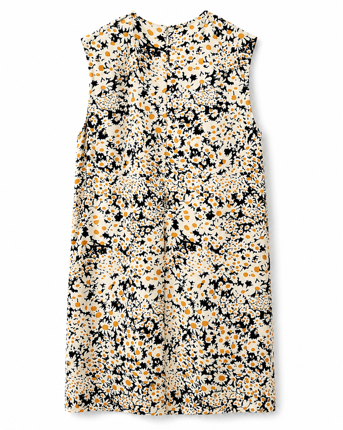 The Sleeveless Tunic Dress with Side Strip in Daisy Printed Satin