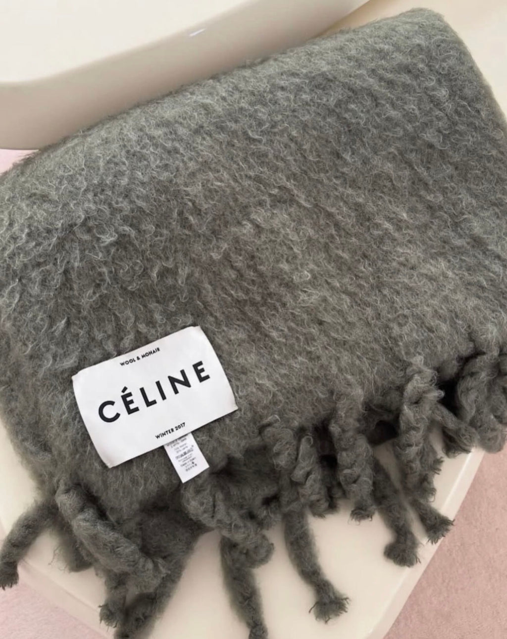 The Runway Blanket With Fringes in Green Wool Mohair
