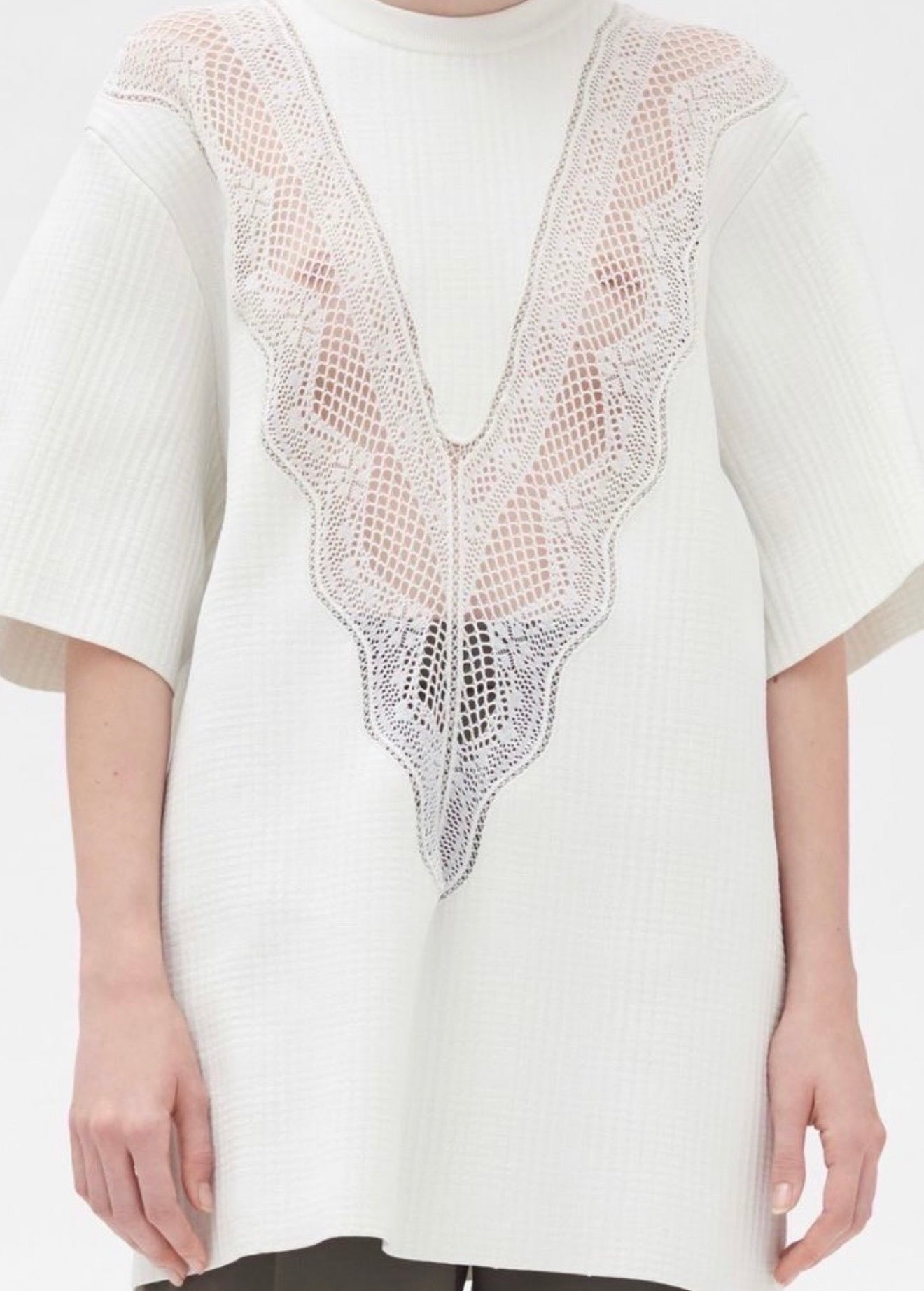 The White Lace Details Crochet Polo Top