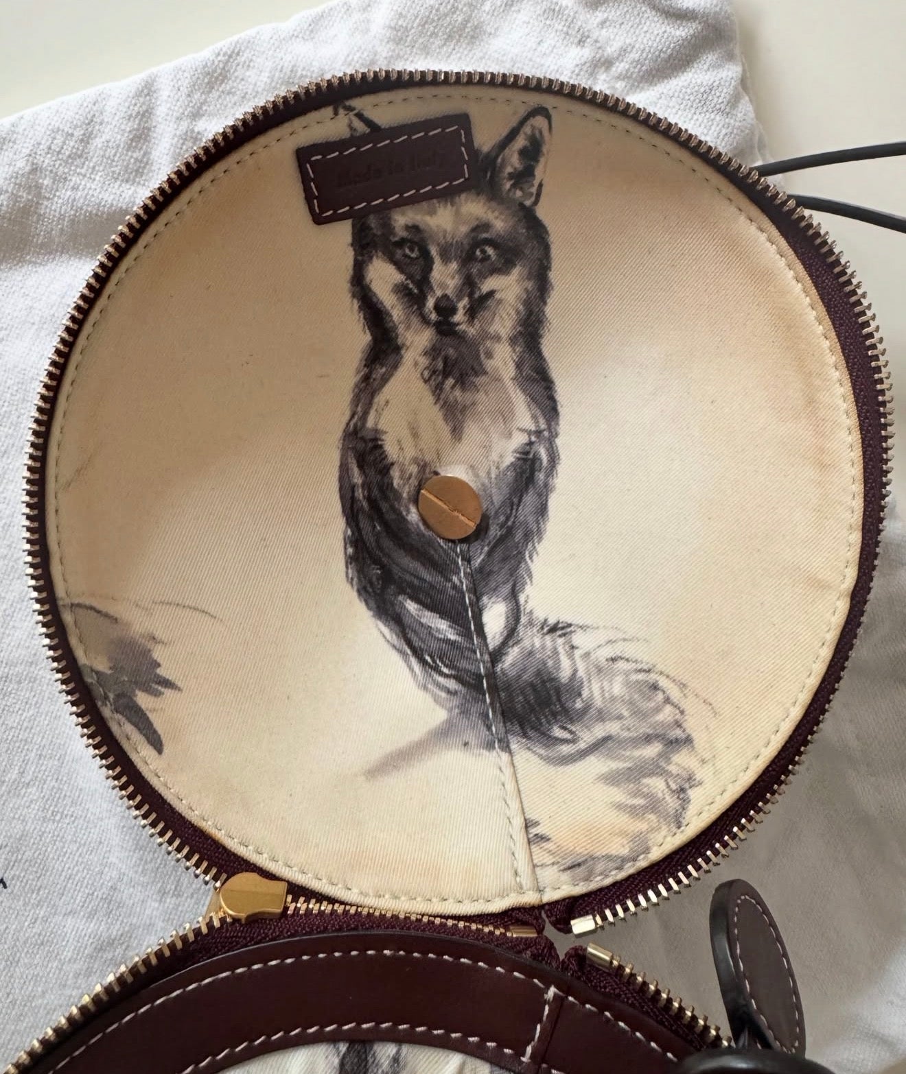 The Wonderland Fox Print Silk Foulard Purse Clutch