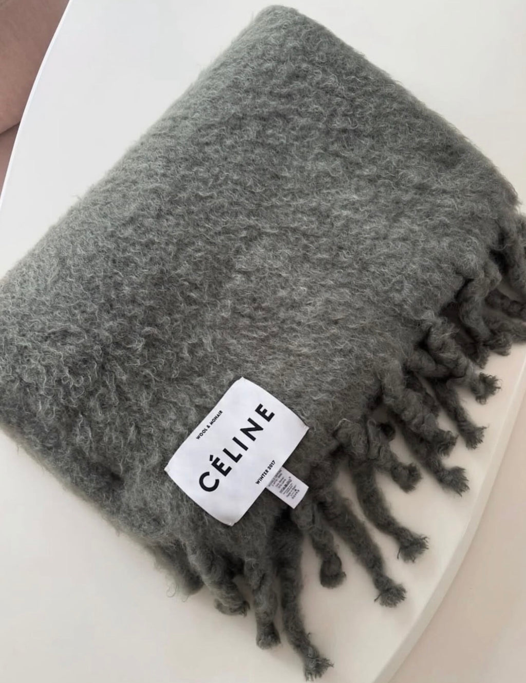 The Runway Blanket With Fringes in Green Wool Mohair