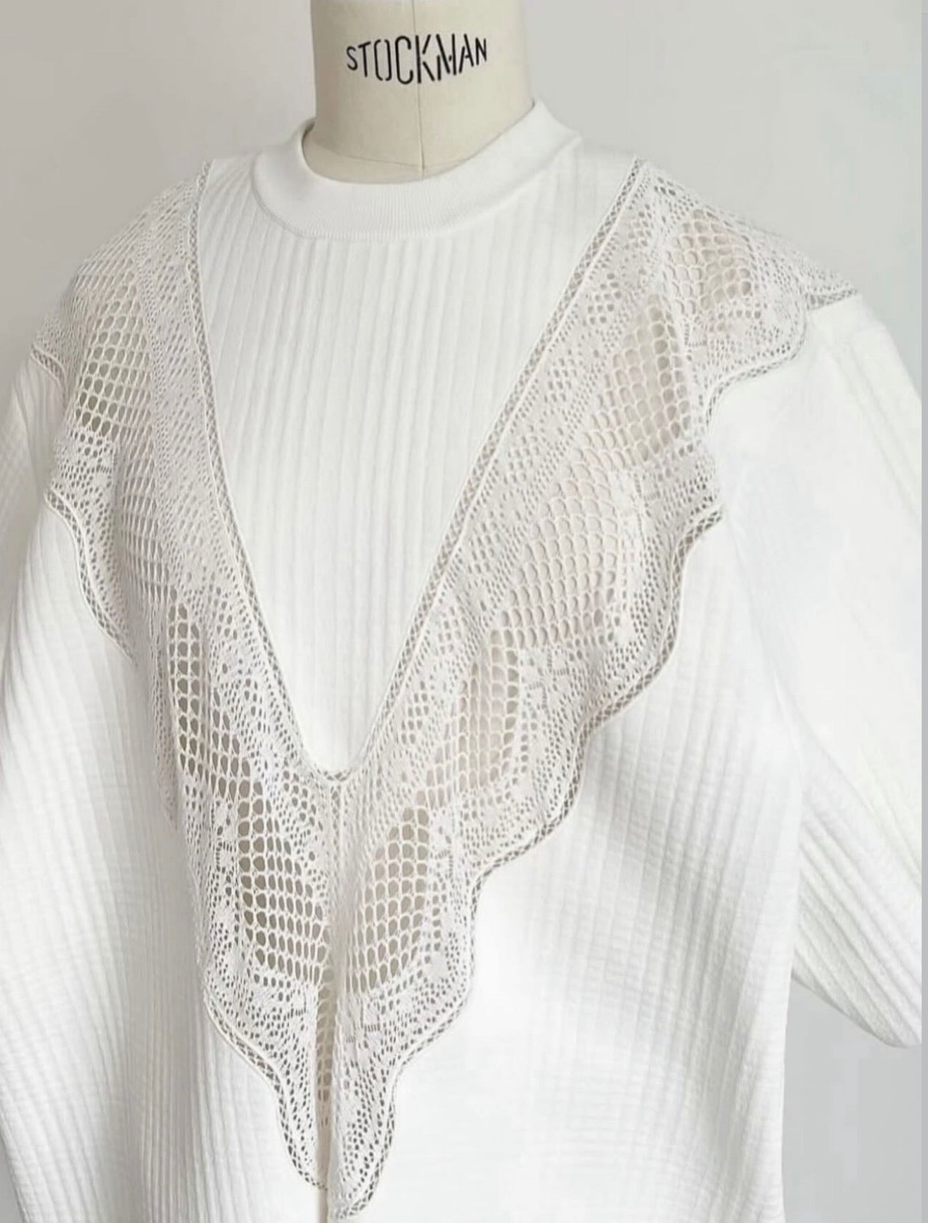 The White Lace Details Crochet Polo Top