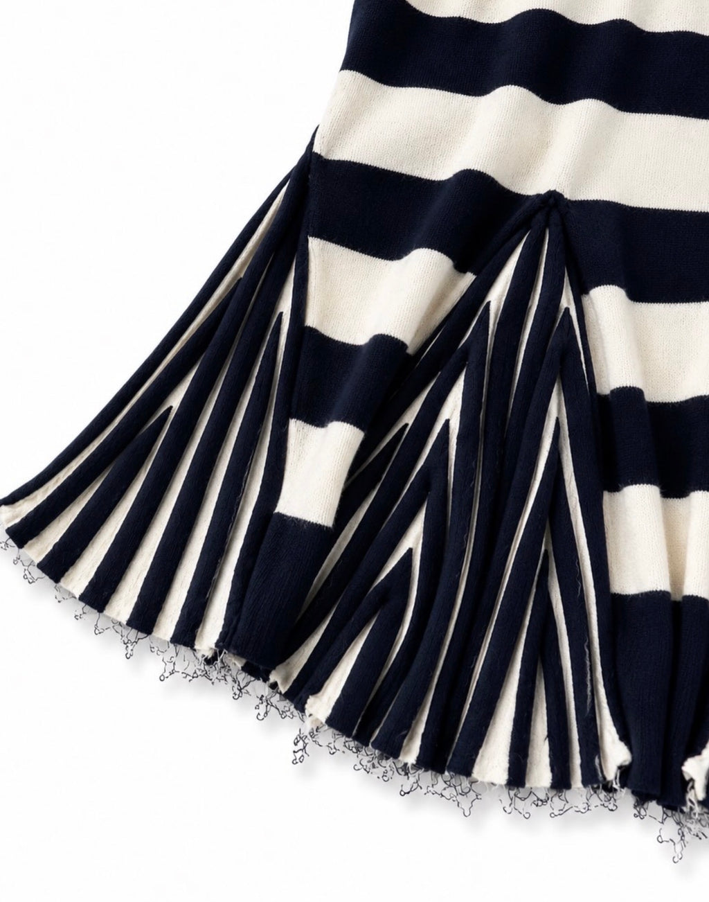 The Striped Wool Mohair Knit Dress with Pleated Hem Details