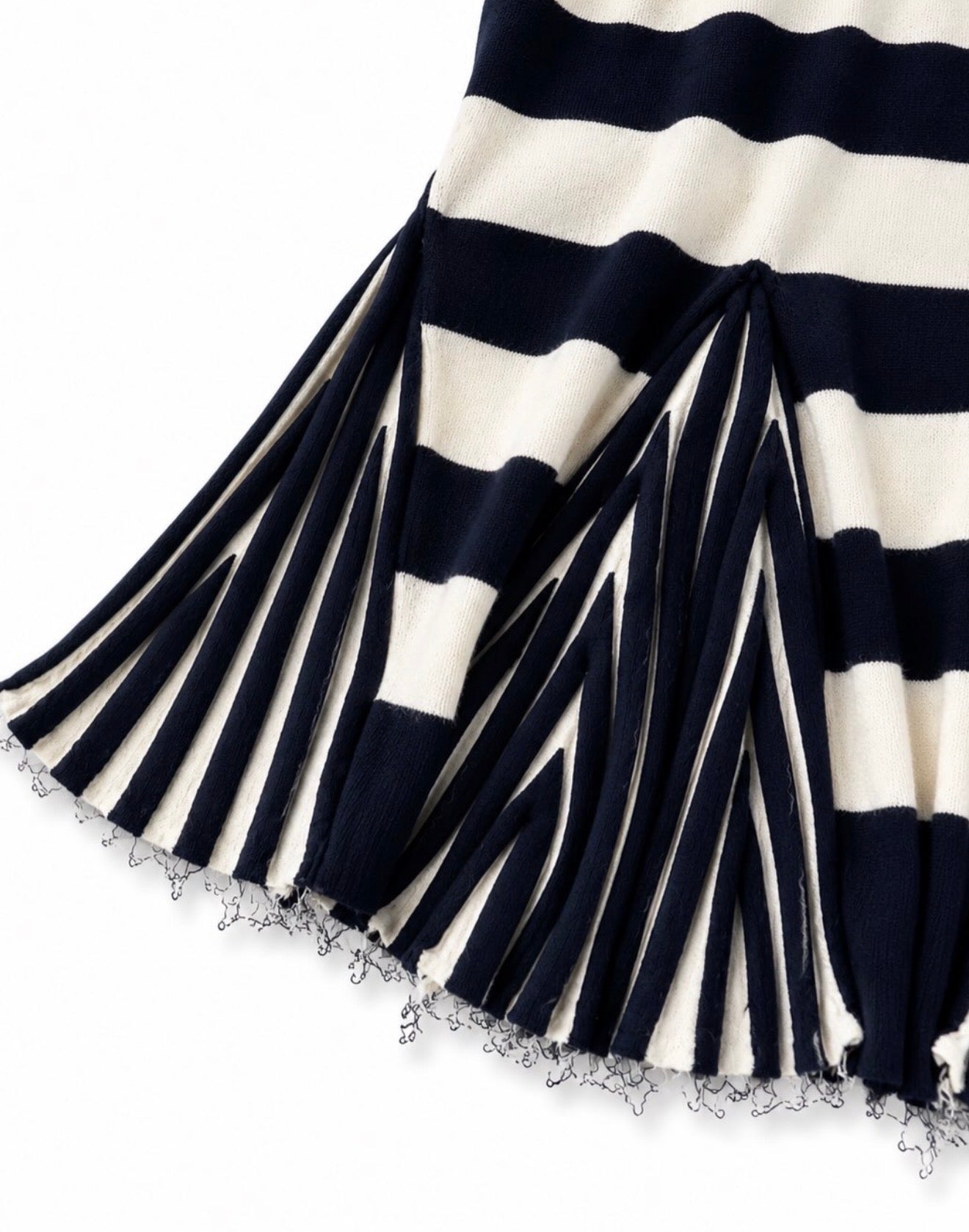 The Striped Wool Mohair Knit Dress with Pleated Hem Details