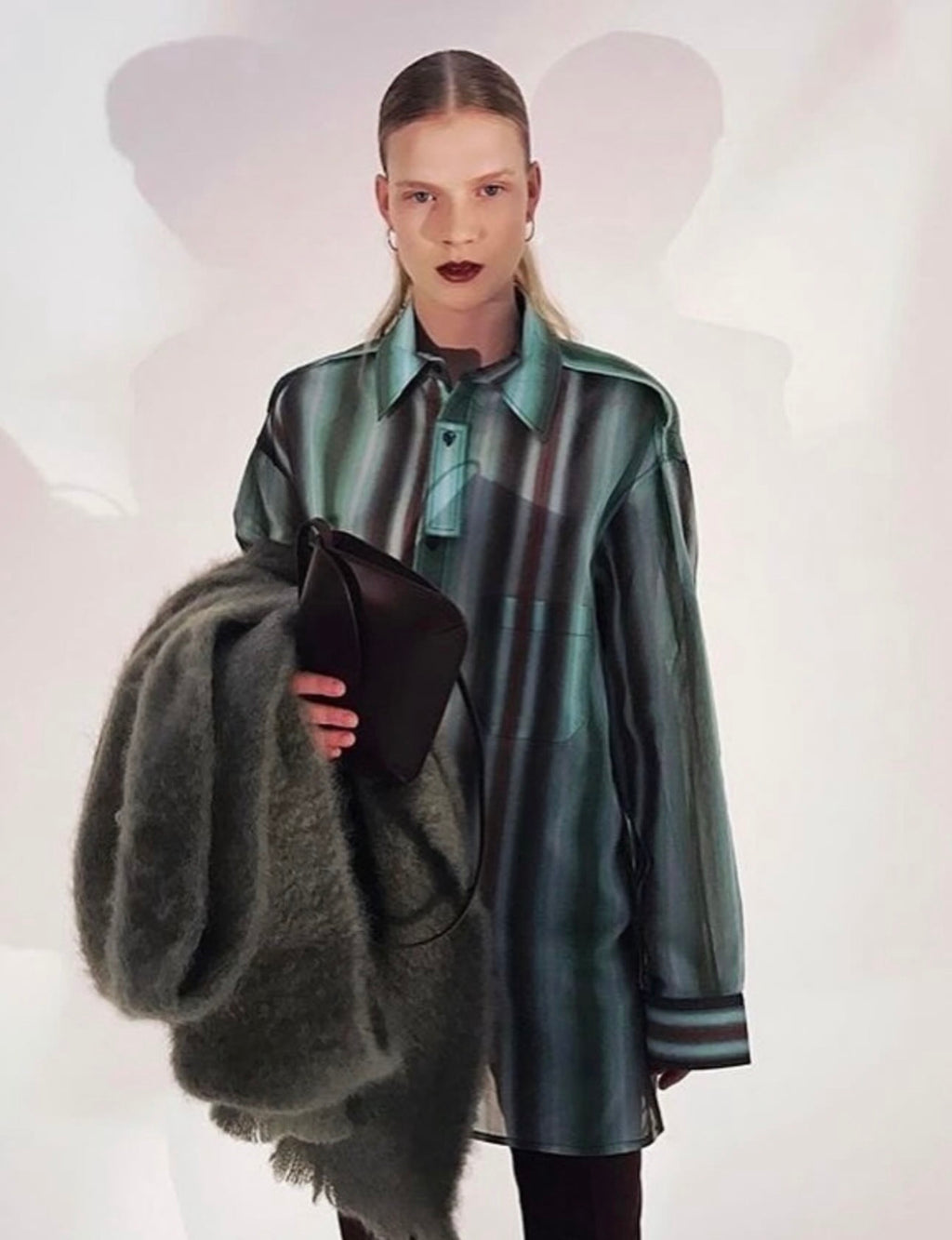 The Runway Blanket With Fringes in Green Wool Mohair