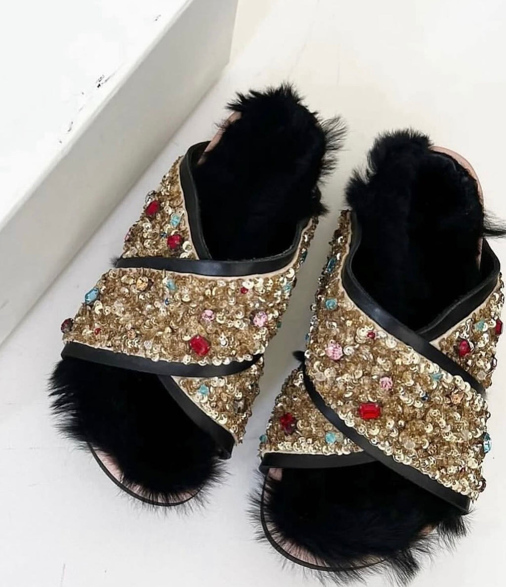 The Crystal Embellished Fur Birkenstocks