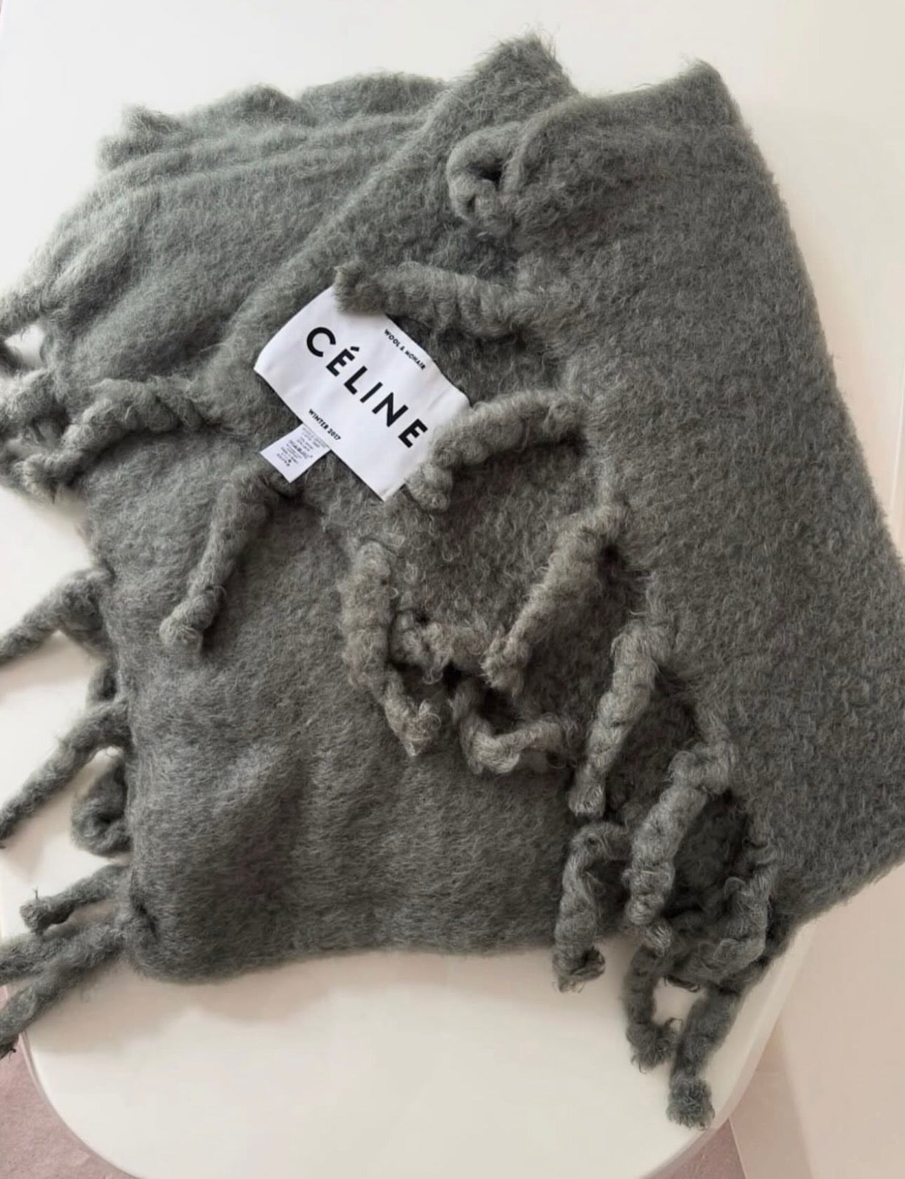 The Runway Blanket With Fringes in Green Wool Mohair