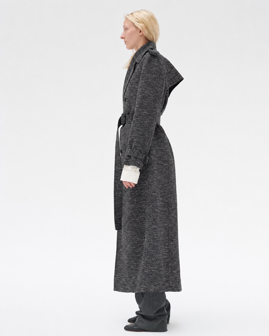 The Herringbone Wool Belted Coat