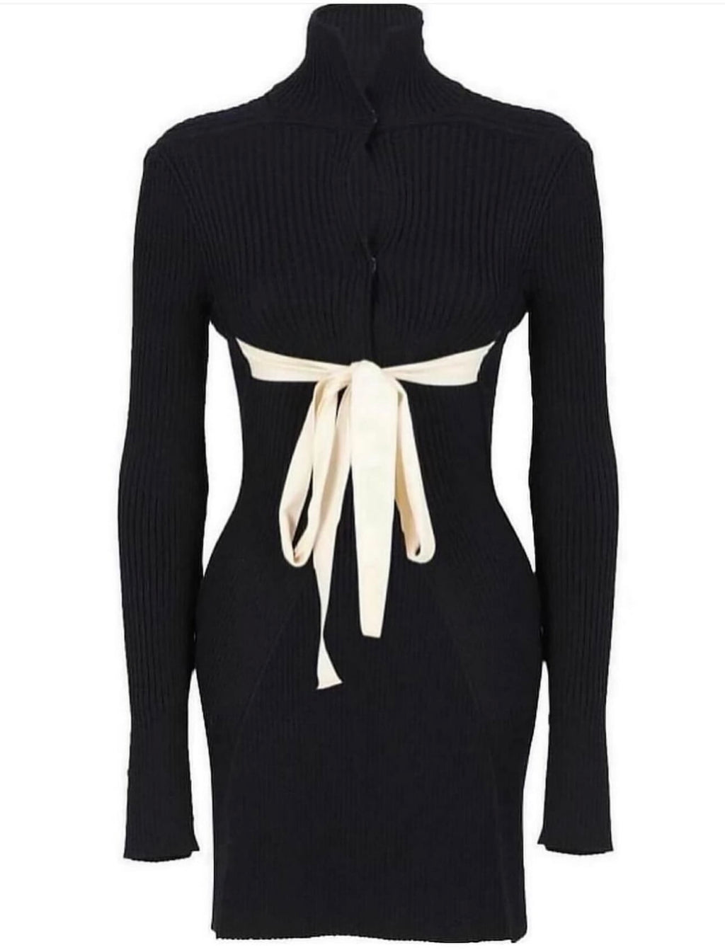 The Open Back Ribbed Cardigan with Iconic White Ribbons