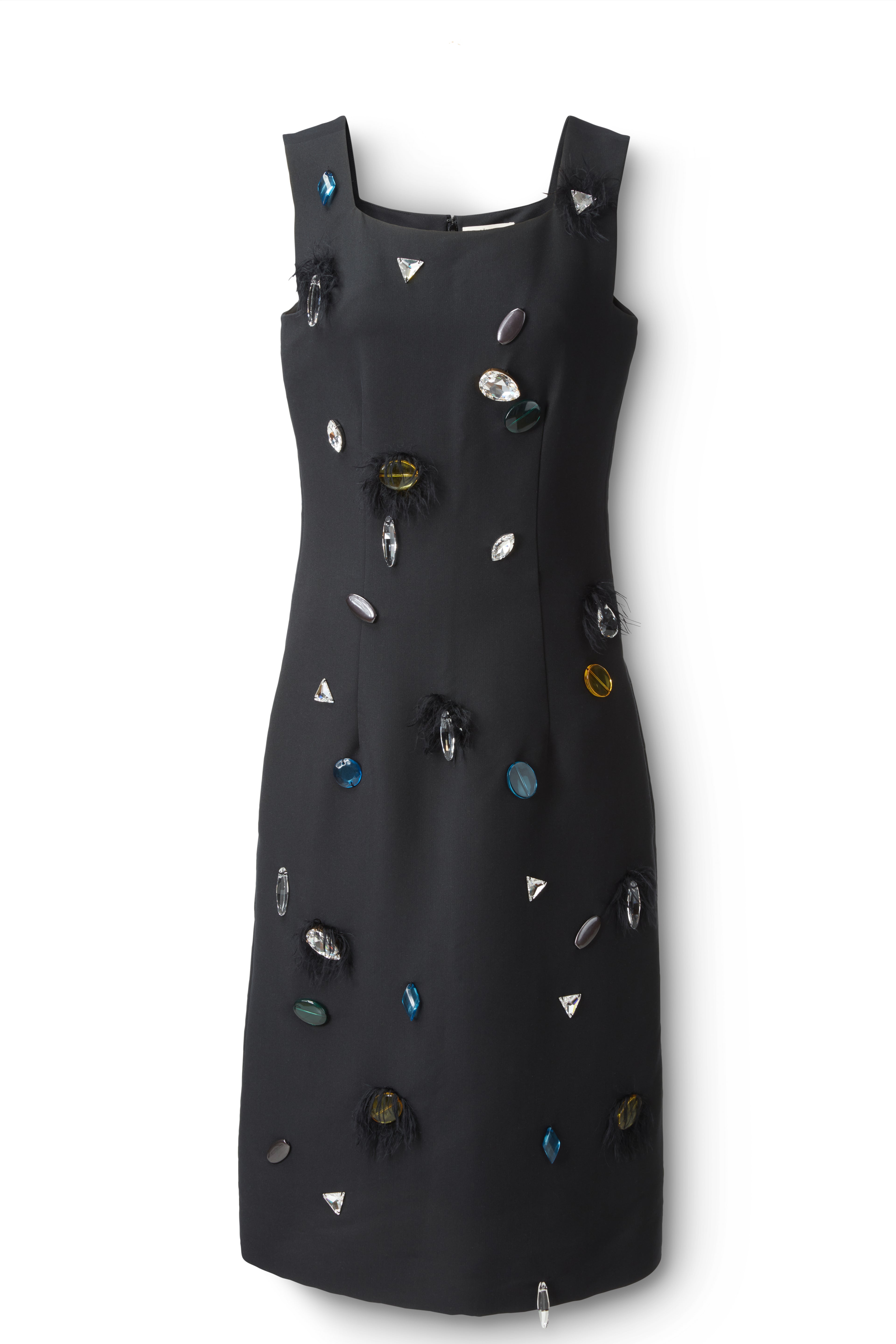 Jewel Embellished Shift Dress in Black Flatlay
