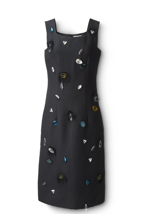 Jewel Embellished Shift Dress in Black Flatlay