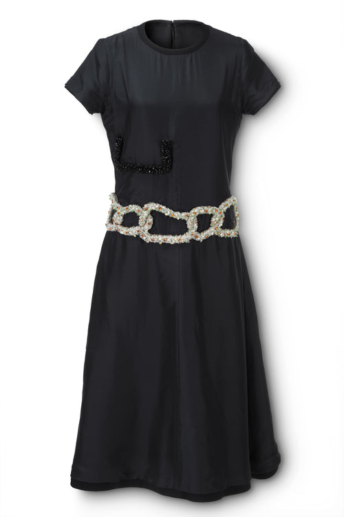 Crystal Chain-Embellished Dress in Black Flatlay