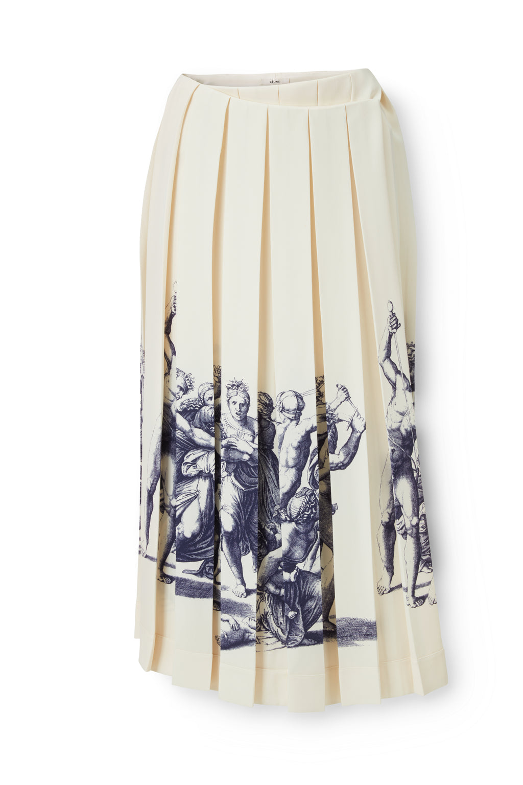 Pleated Graphic Skirt in Ecru Navy Print Flatlay