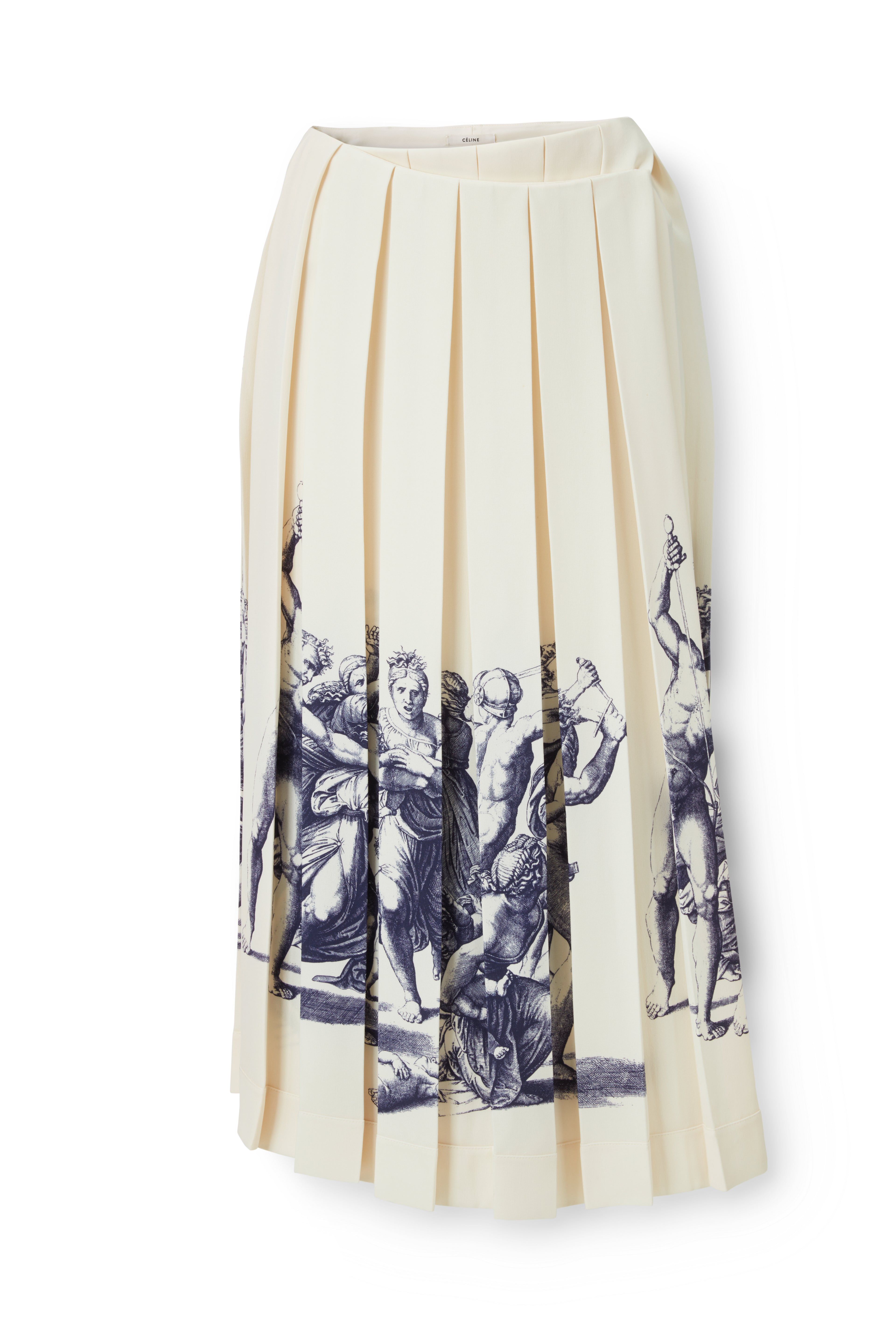 Pleated Graphic Skirt in Ecru Navy Print Flatlay
